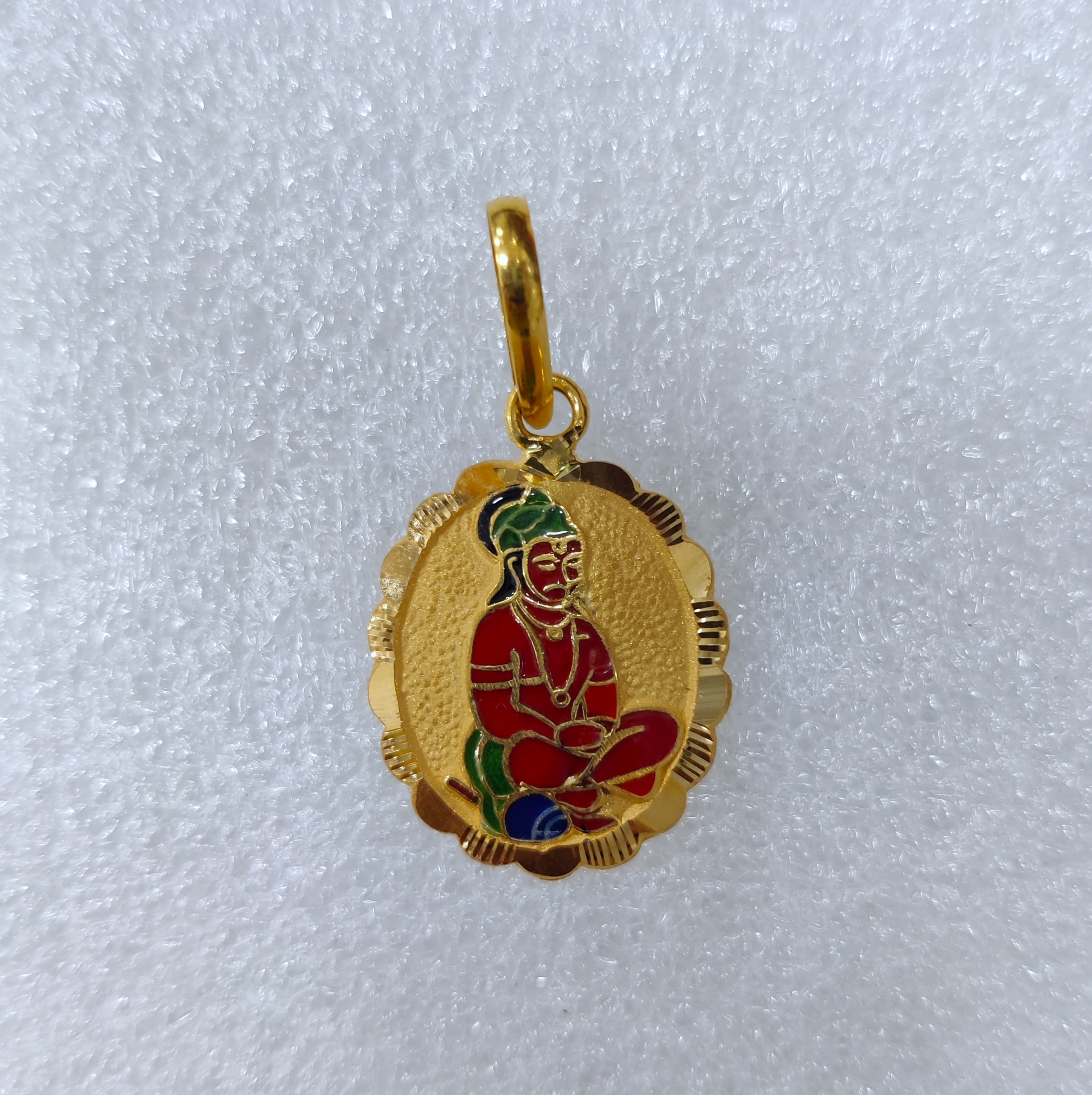 916 Gold Hanuman Minakari Pendant-1