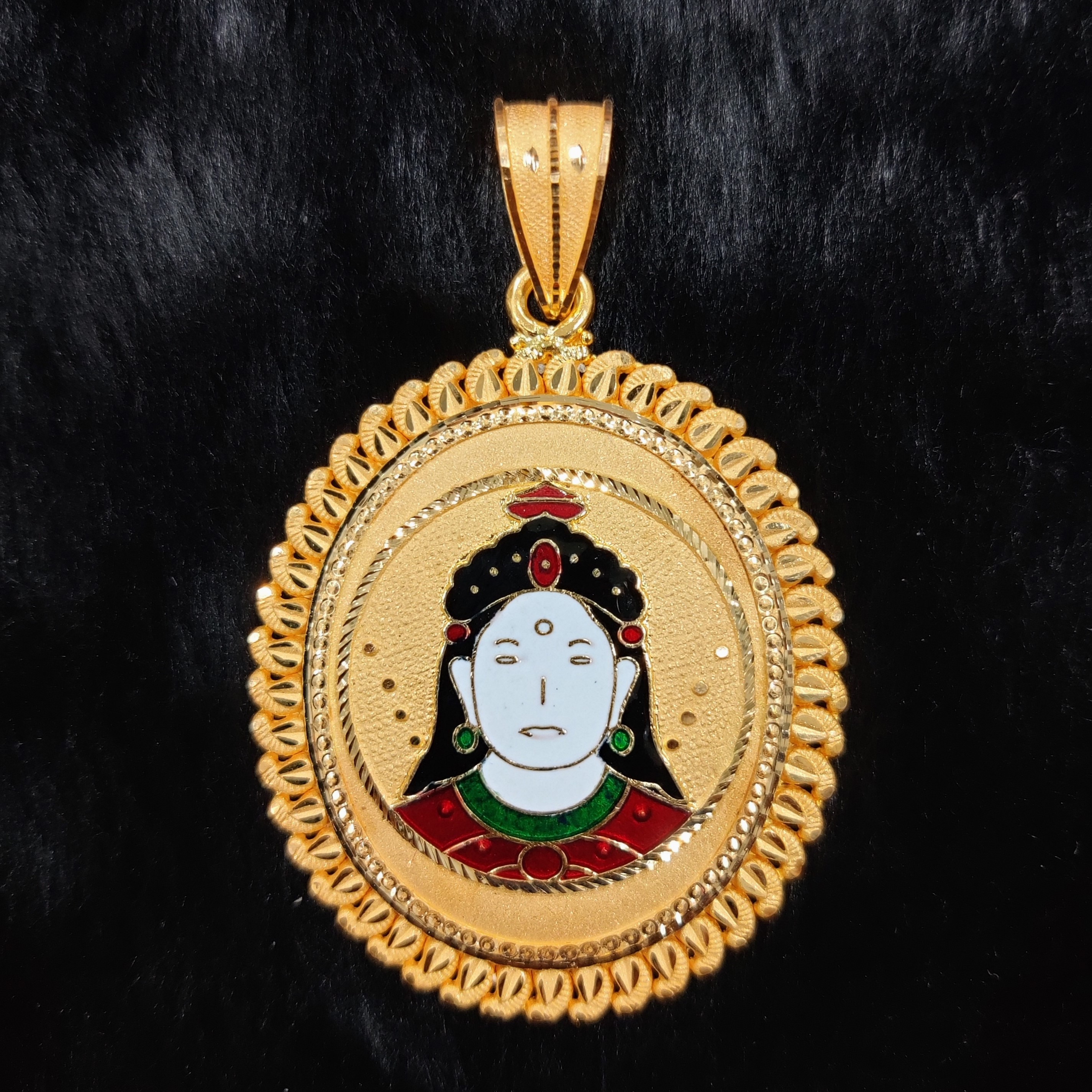 916 Gold Chehar Maa Minakari Pendant