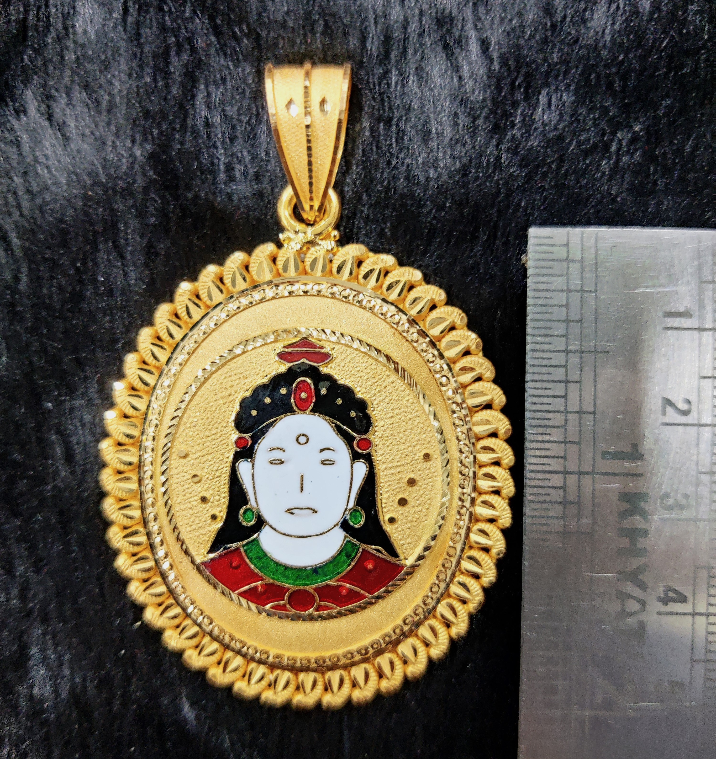 916 Gold Chehar Maa Minakari Pendant