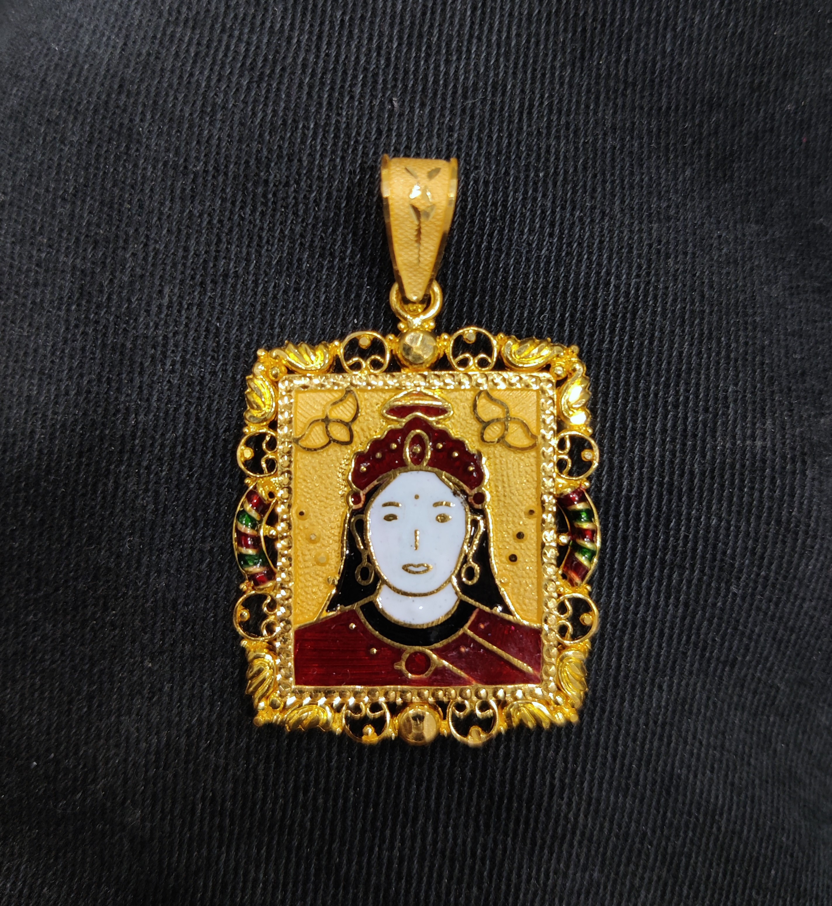 916 Gold Chehar Maa Minakari Pendant
