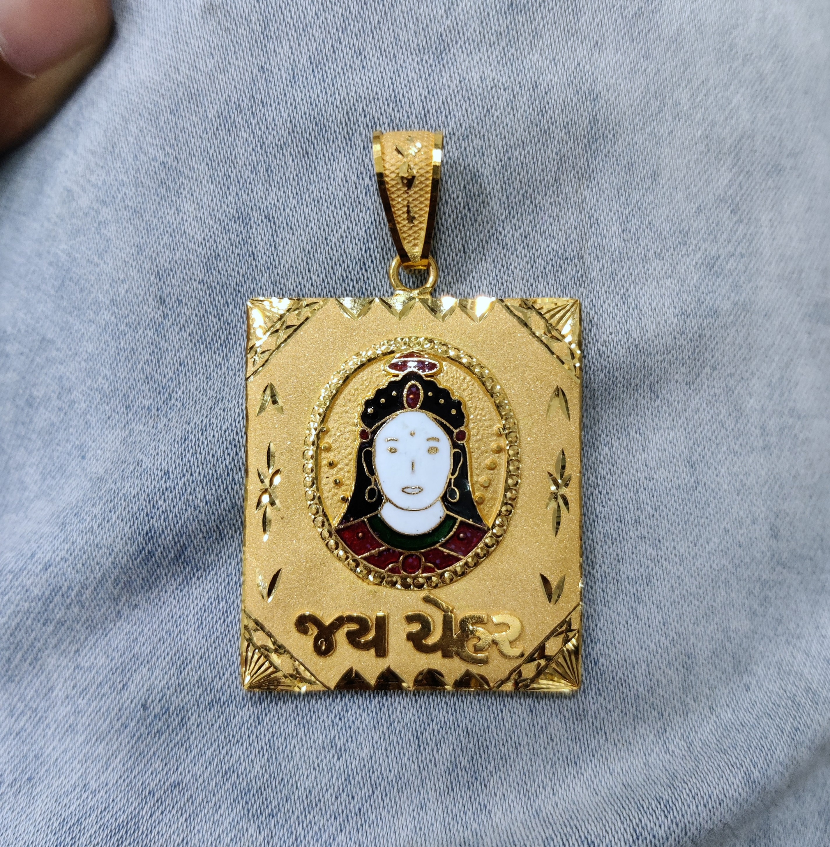 916 Gold Chehar Maa Minakari Pendant
