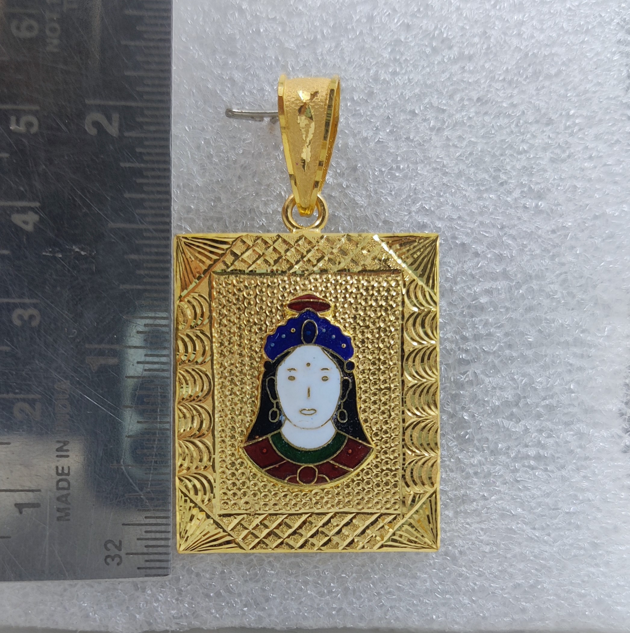 916 Gold Chehar Maa Minakari Pendant