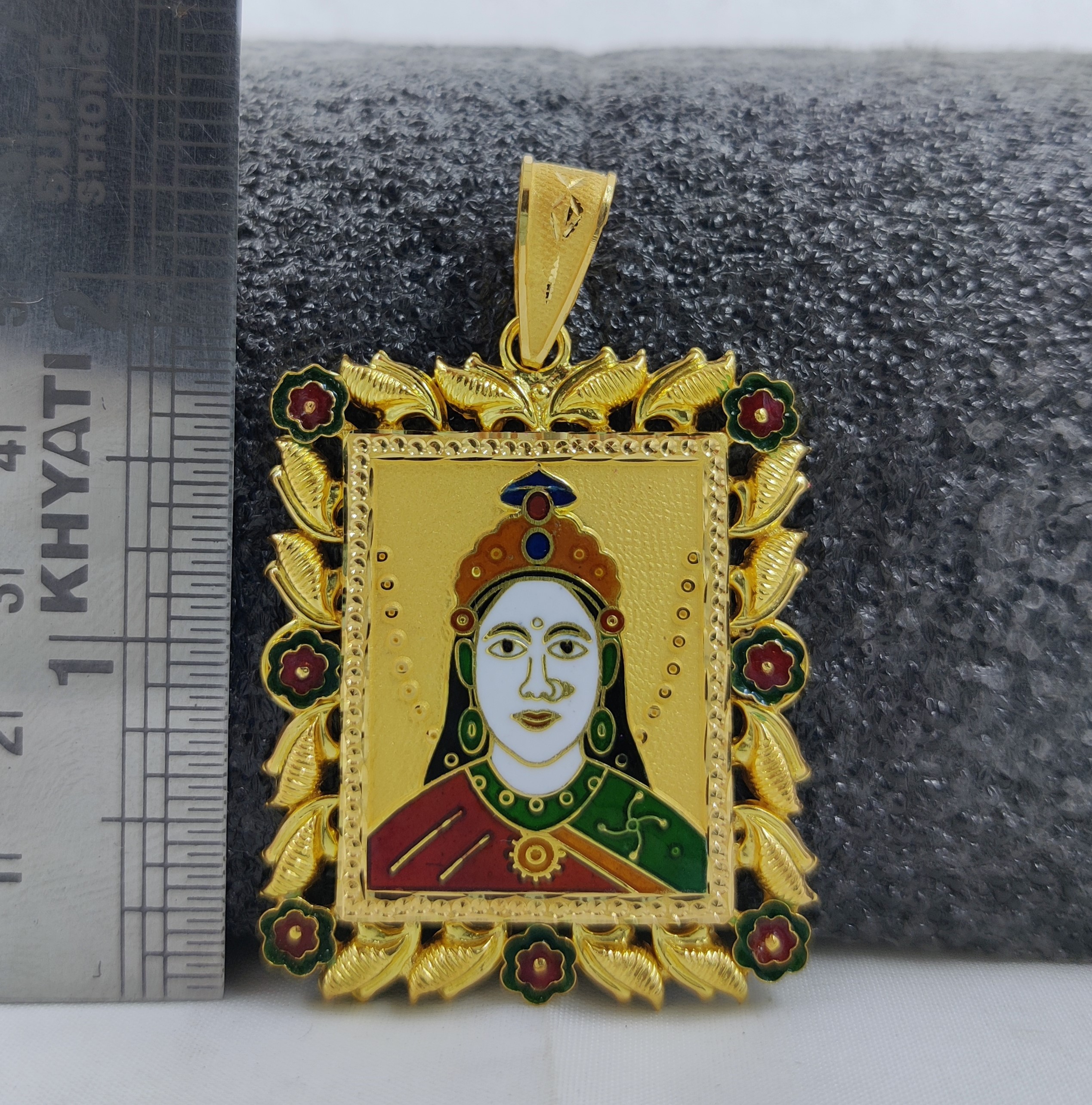 916 Gold Chehar Maa Photo Pendant