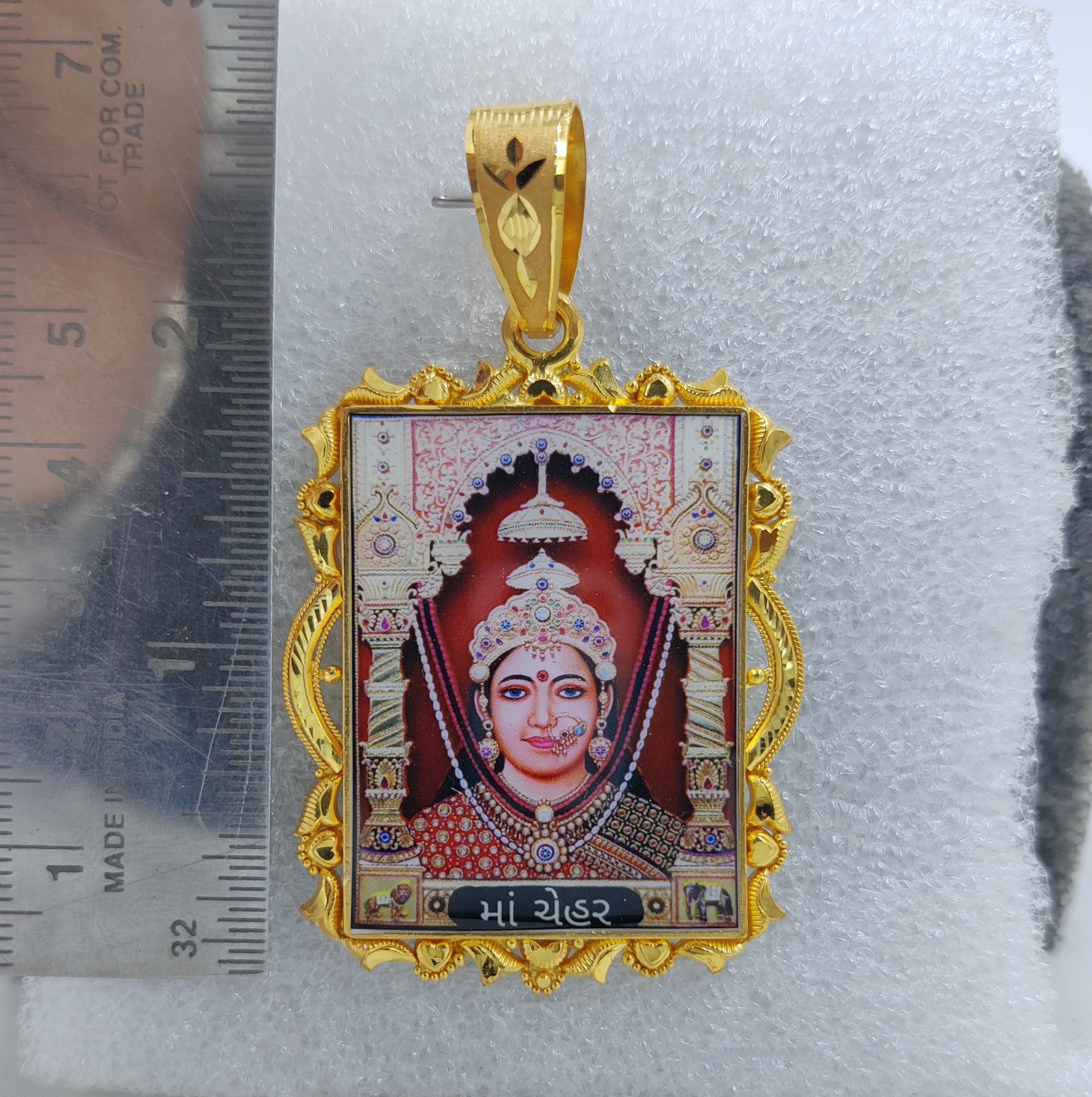 916 Gold Chehar Maa Photo Pendant