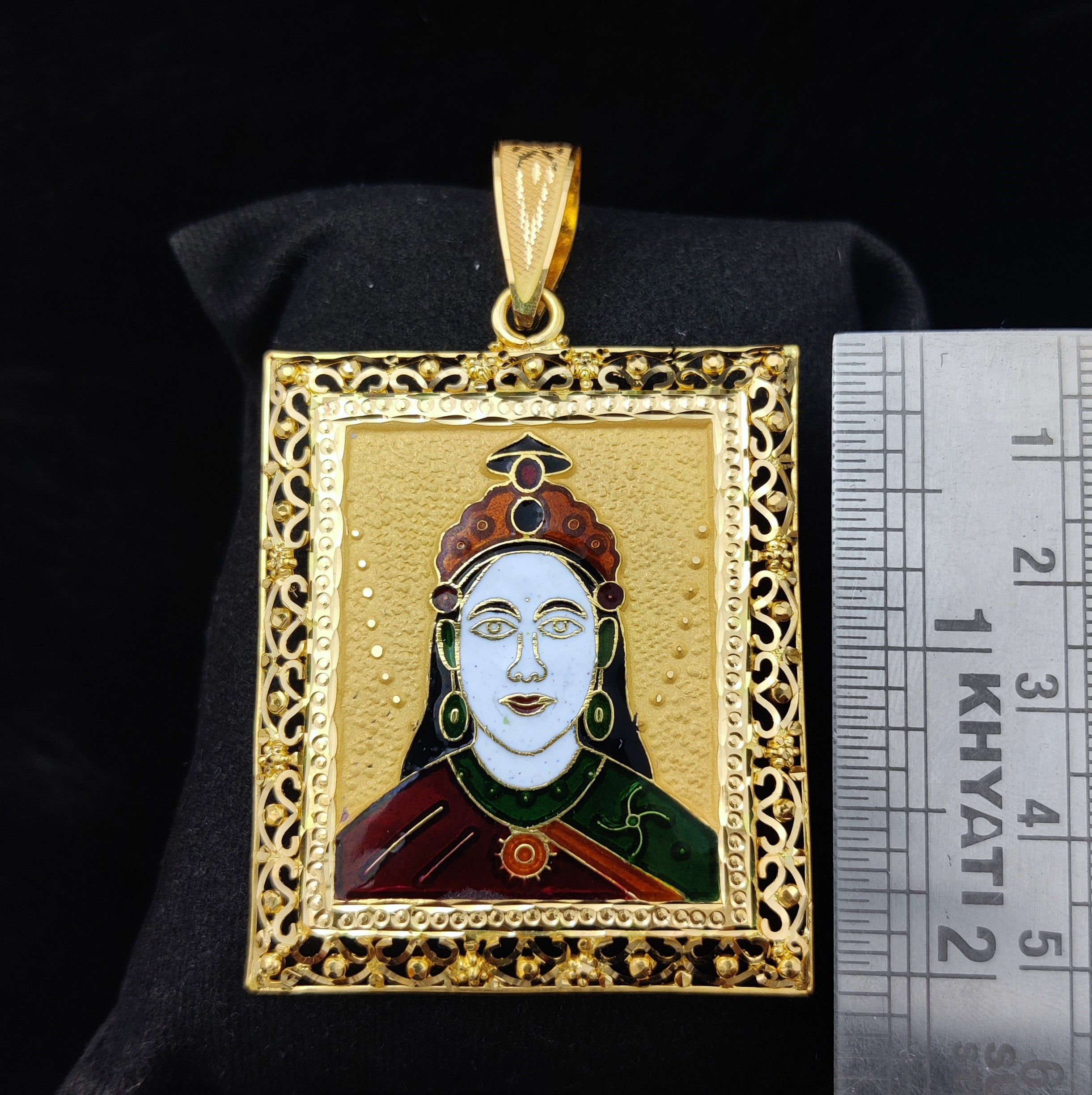 916 Gold Fancy Chehar Maa Minakari Pendant