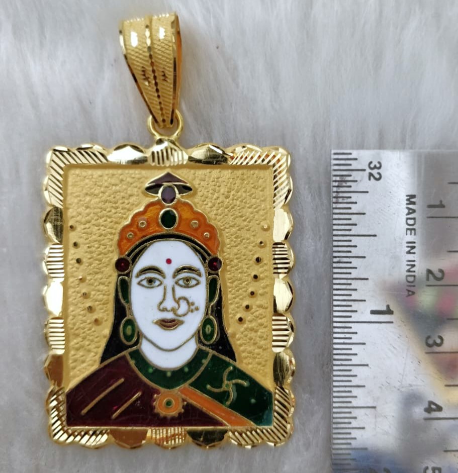 916 Gold Chehar Maa Minakari Pendant