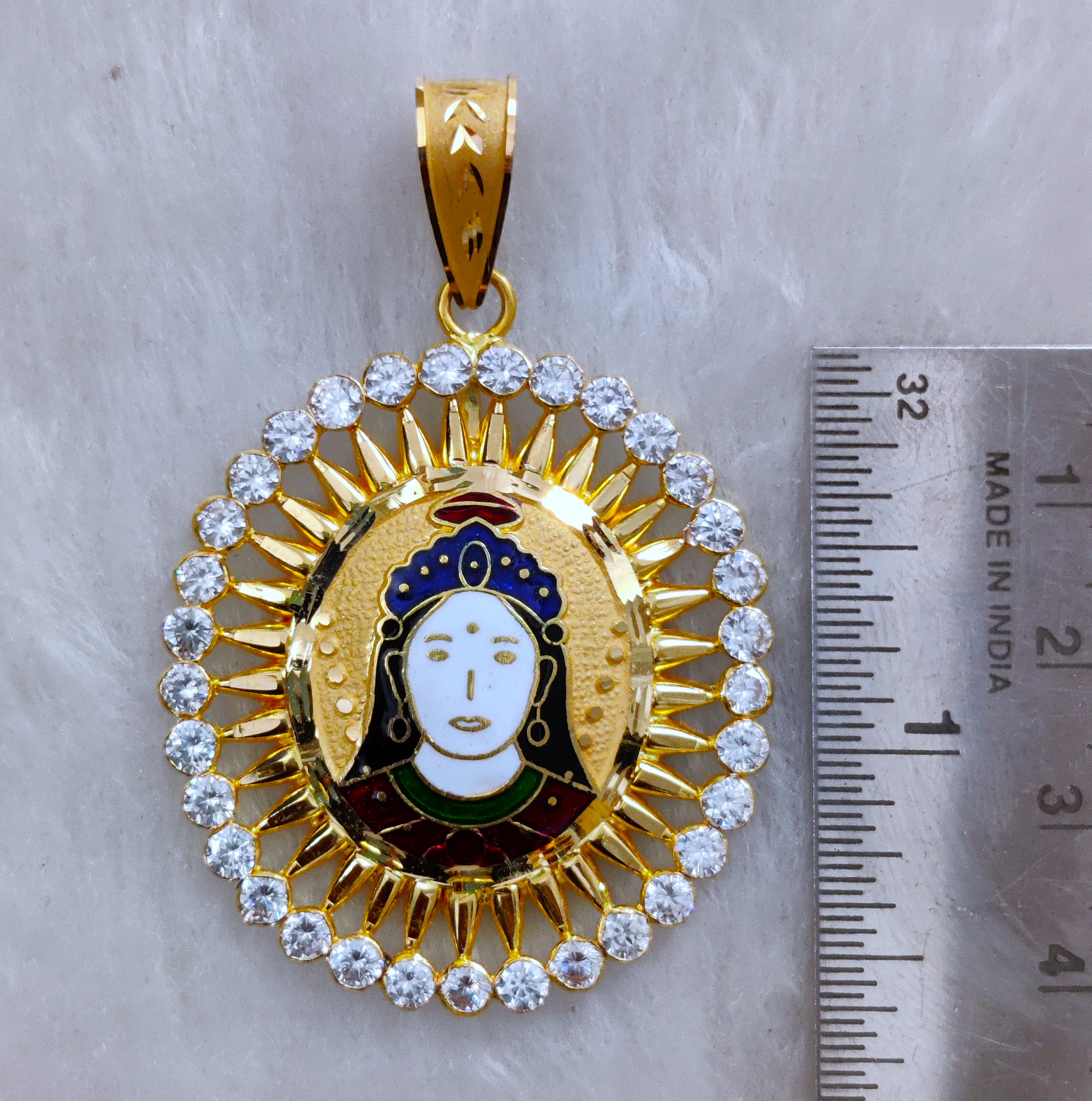 916 Gold Chehar Maa Minakari Pendant