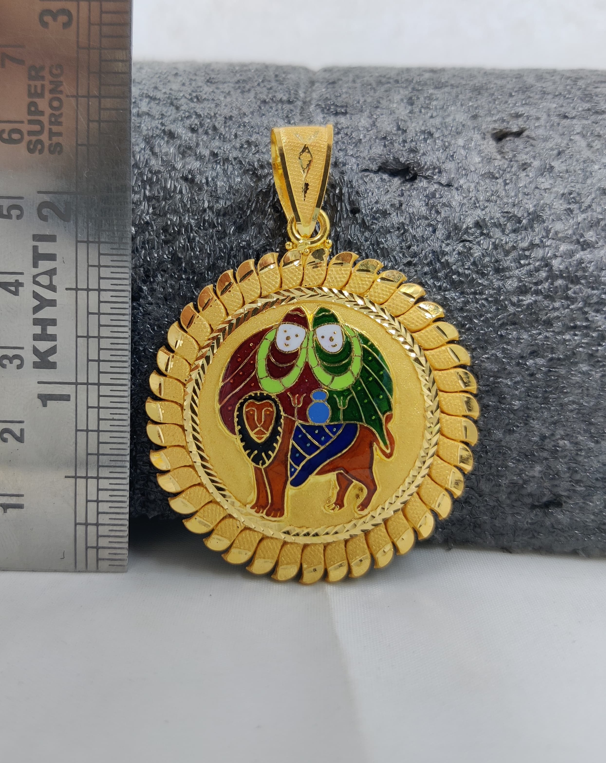 916 Gold Chamunda Maa Minakari Pendant