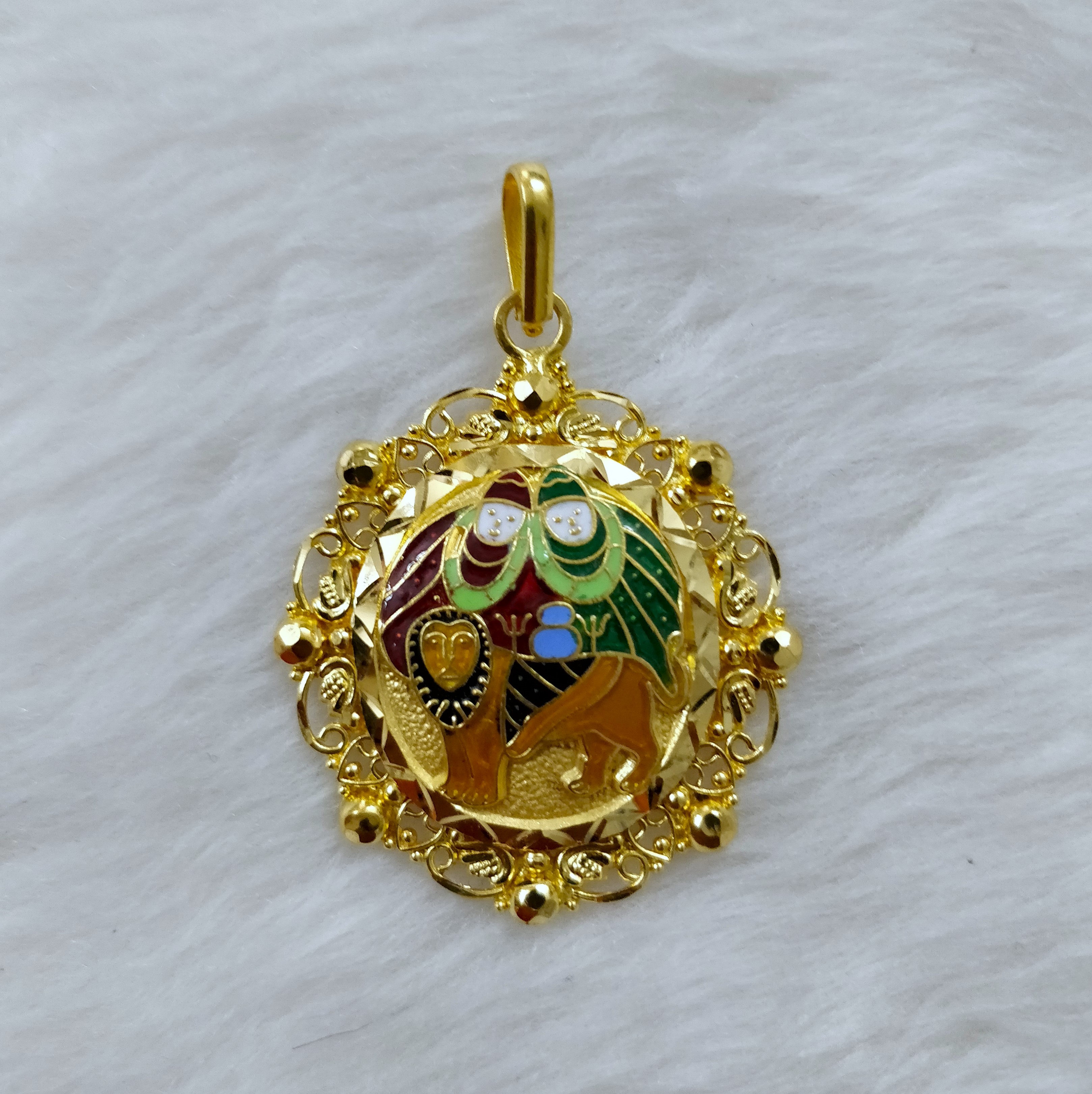916 Gold Chamunda Maa Minakari Pendant-4