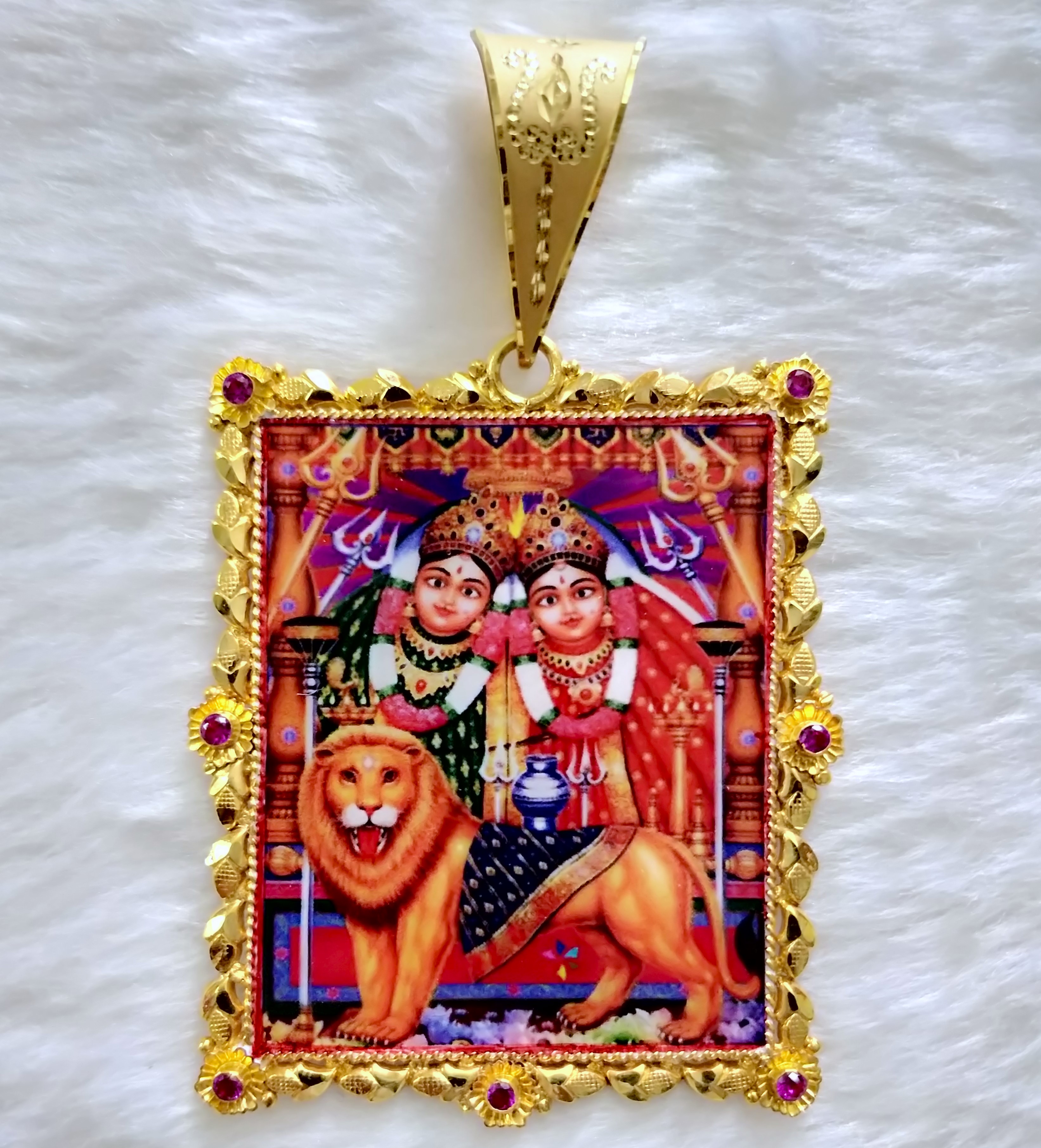 916 Gold Chamunda Maa Photo Mina Pendant-5