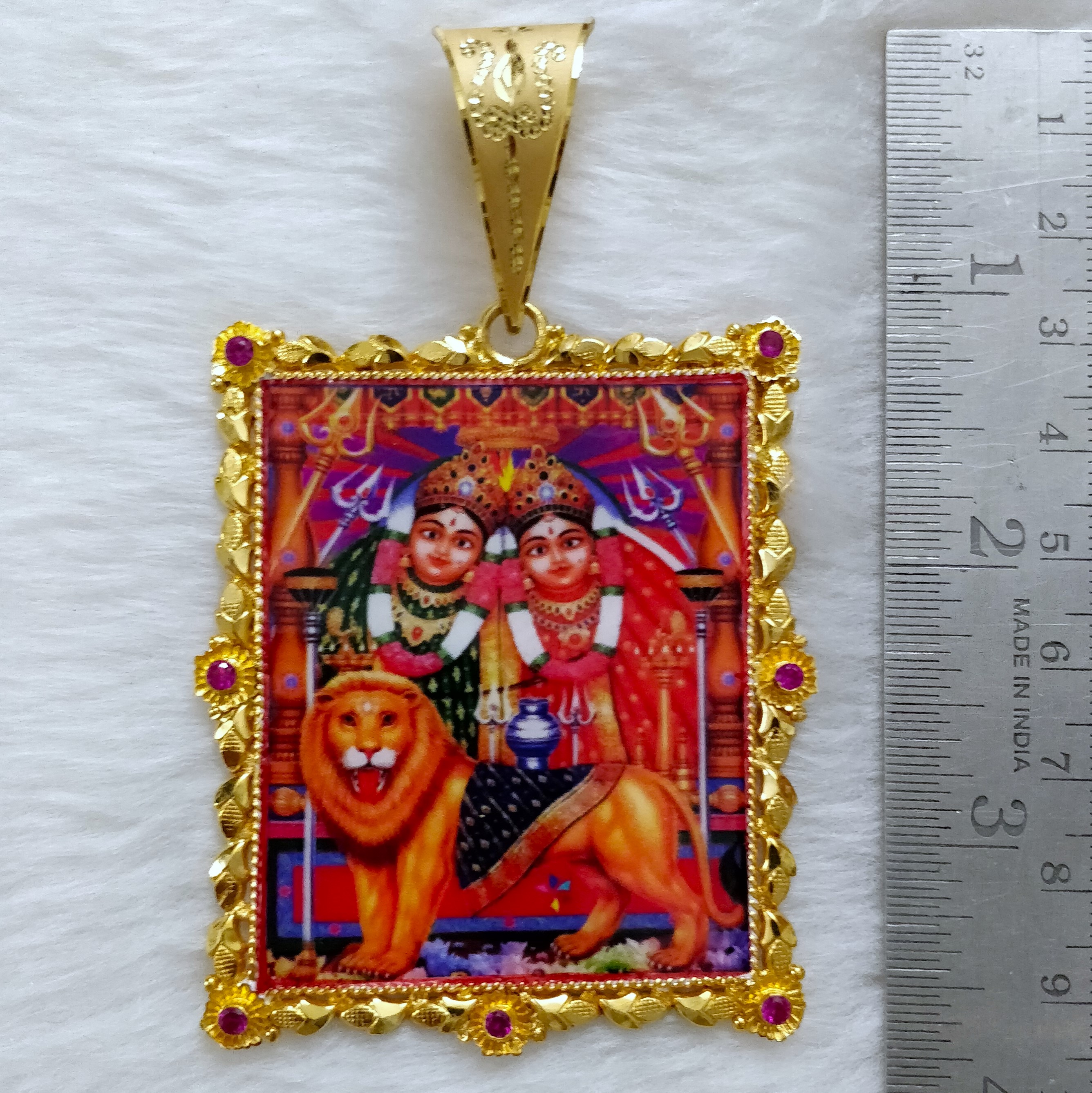916 Gold Chamunda Maa Photo Mina Pendant-5