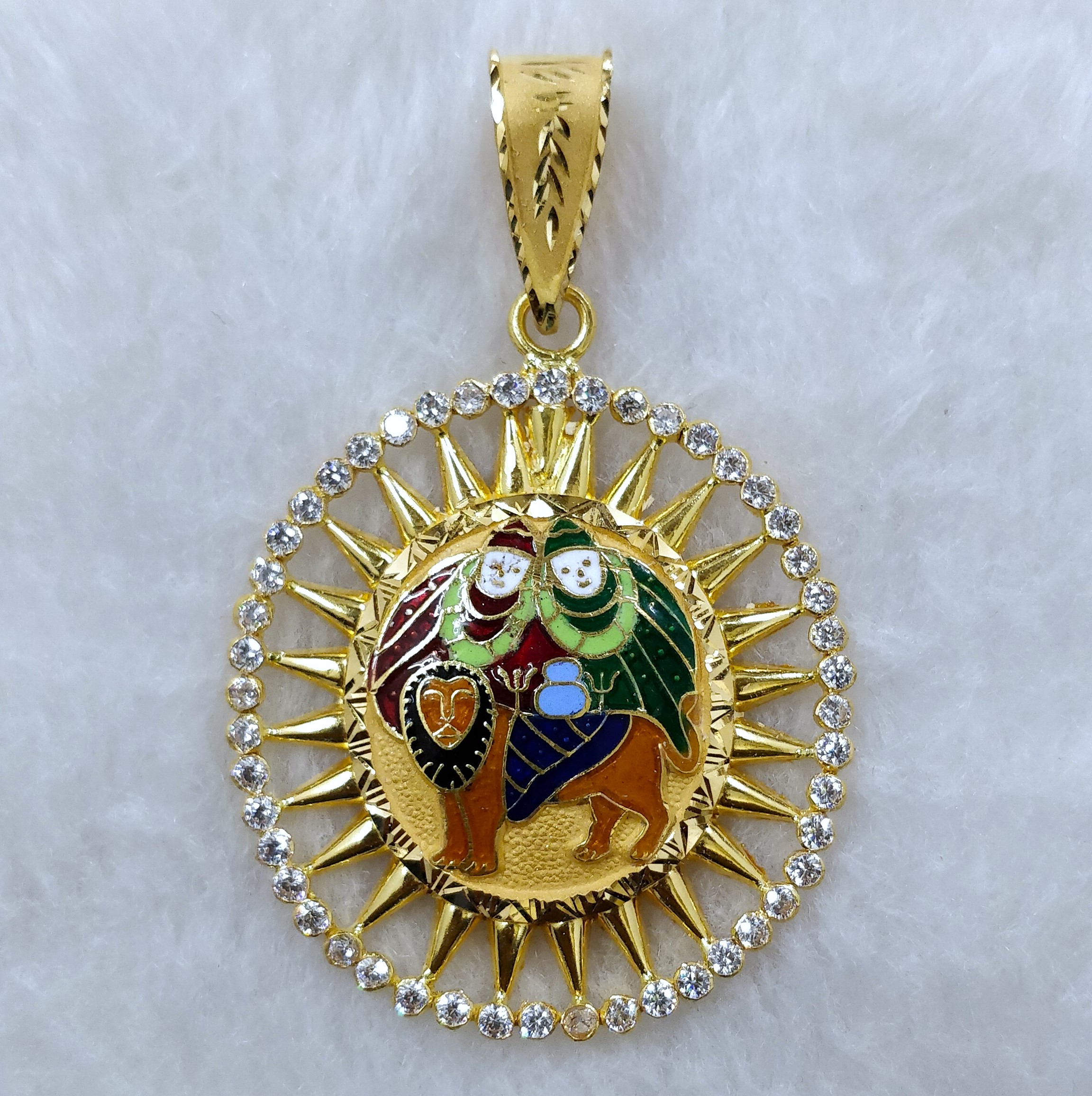 916 Gold Chamunda Minakari Pendant-6