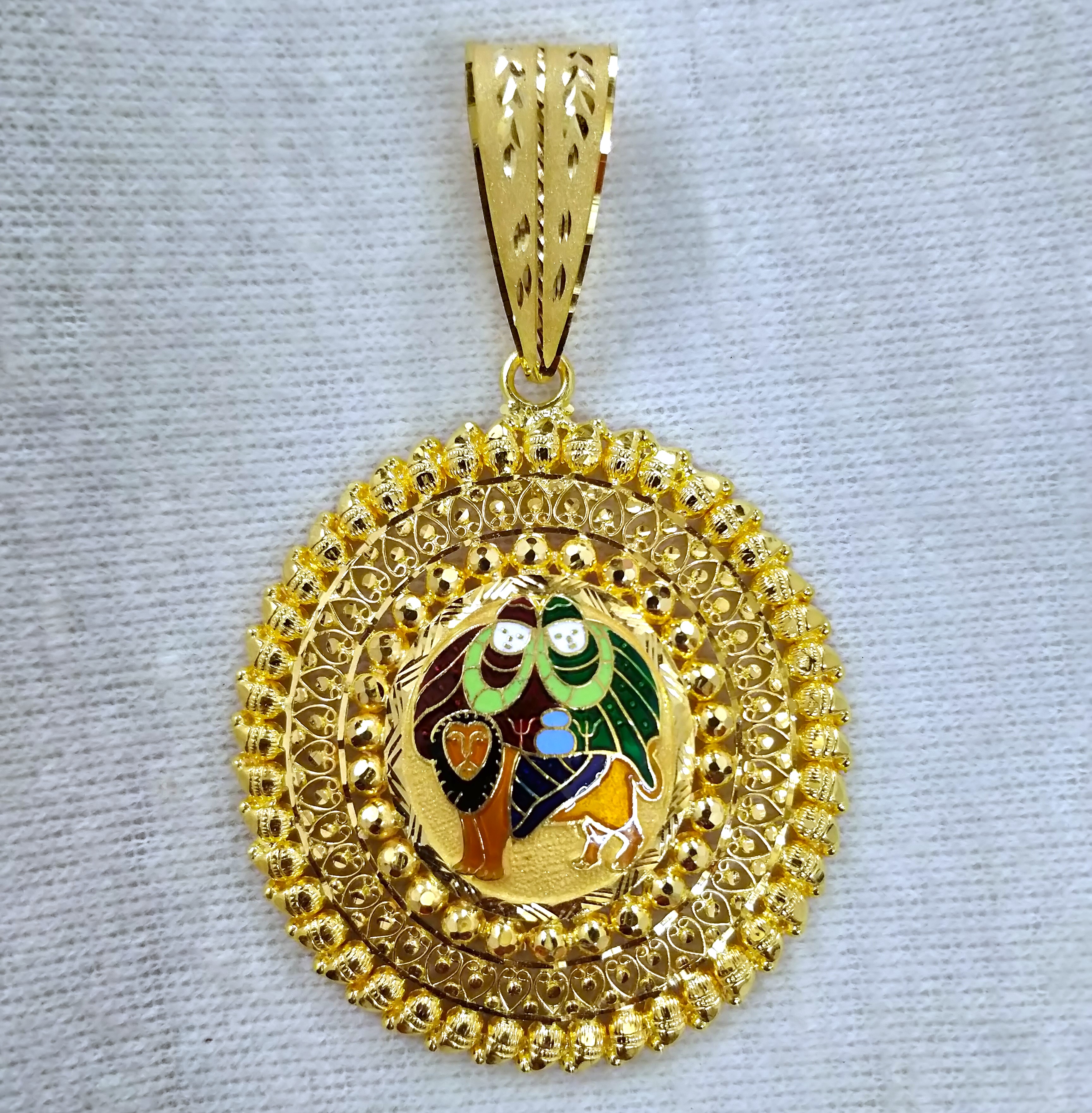916 Gold Chamunda Maa Minakari Pendant-7