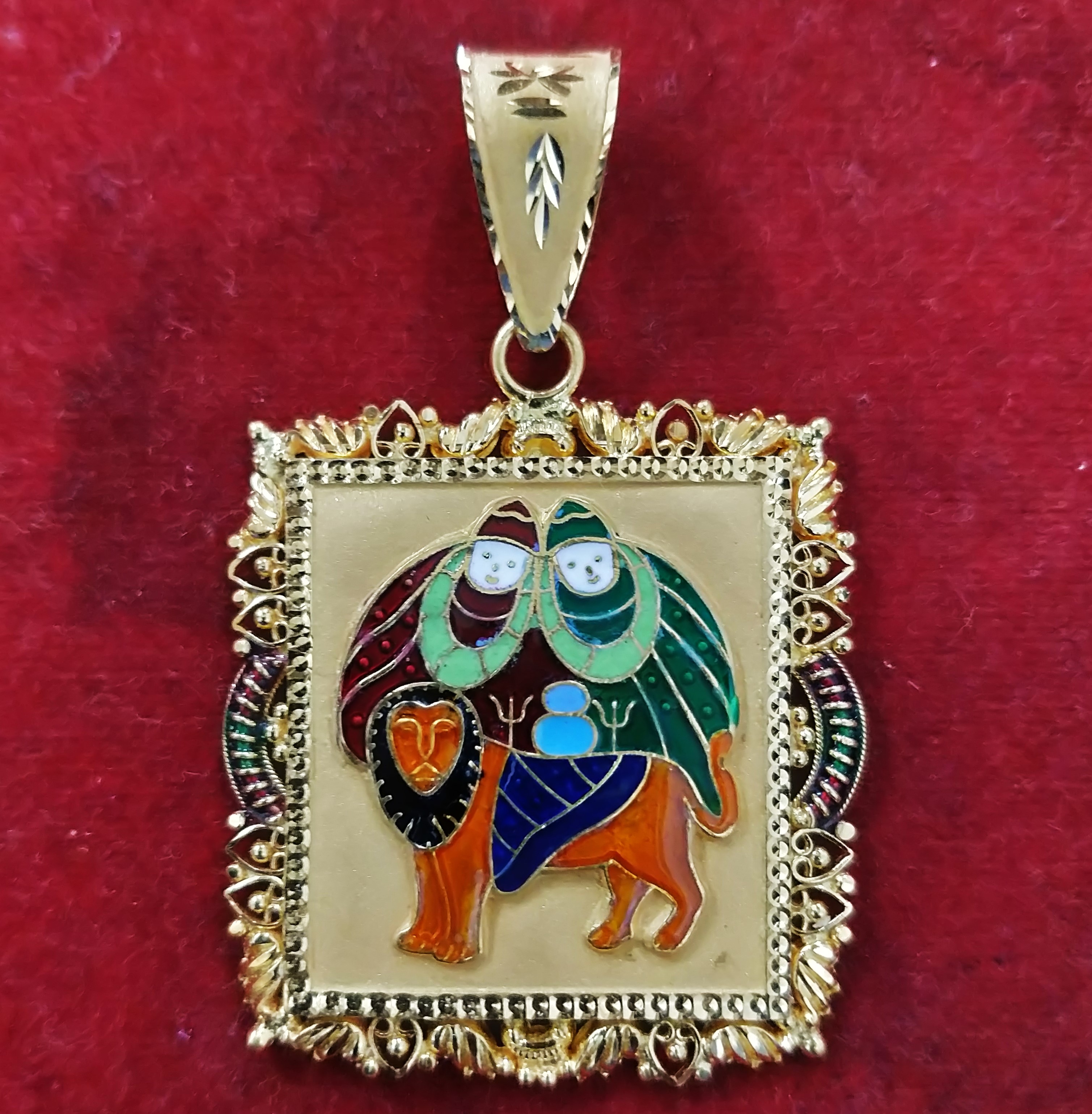 916 Gold Chamunda Maa Minakari Pendant-9