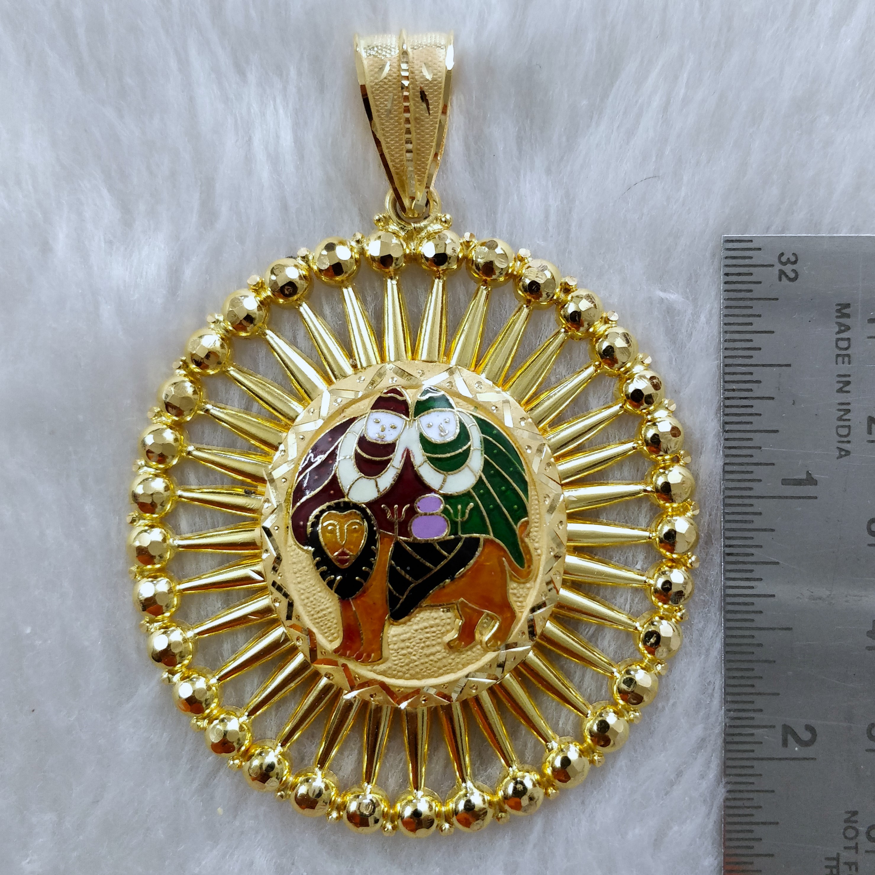 916 Gold Chamunda Maa Minakari Pendant-11