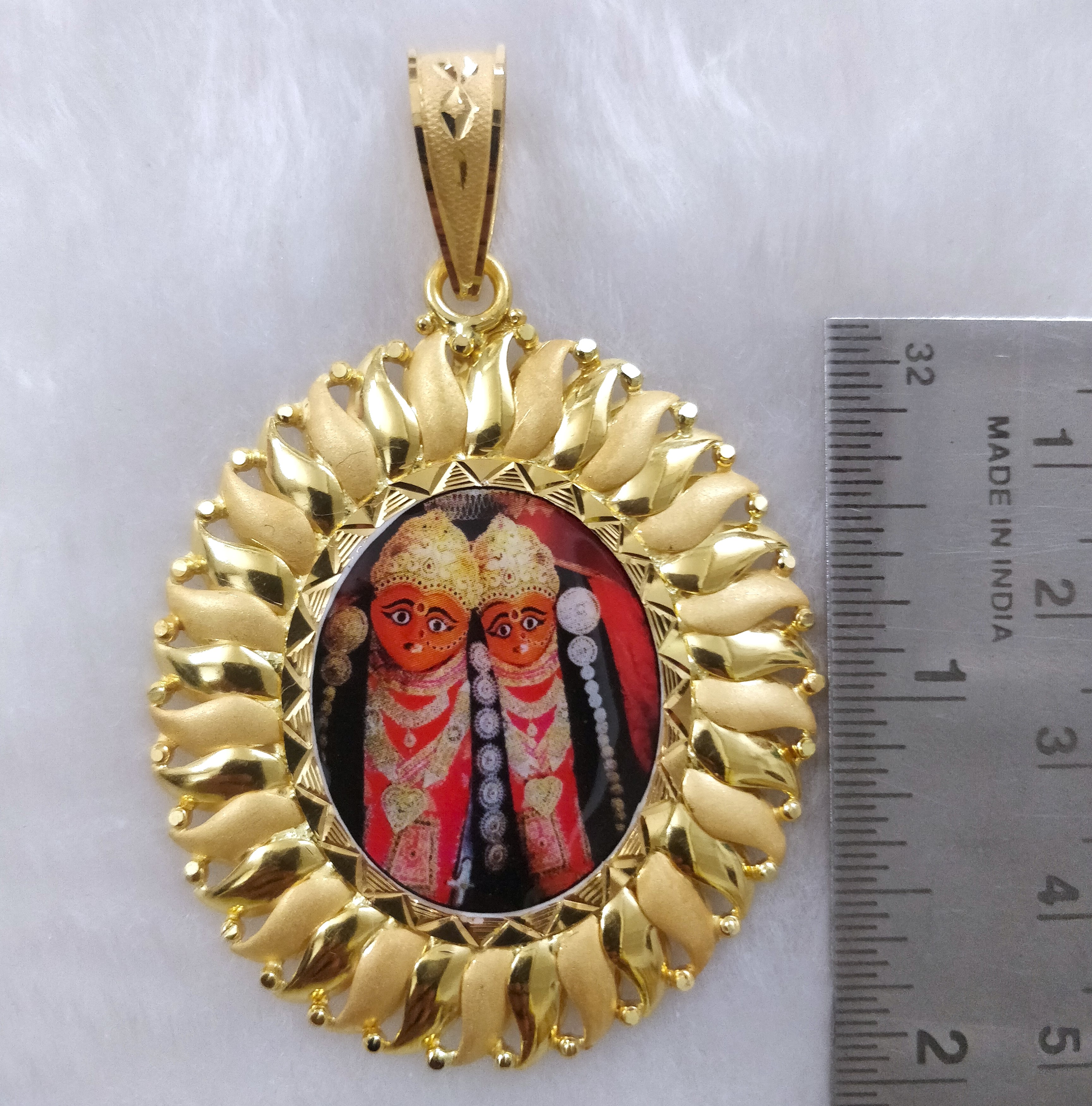 916 Gold Chamunda Maa Photo Mina Pendant-12