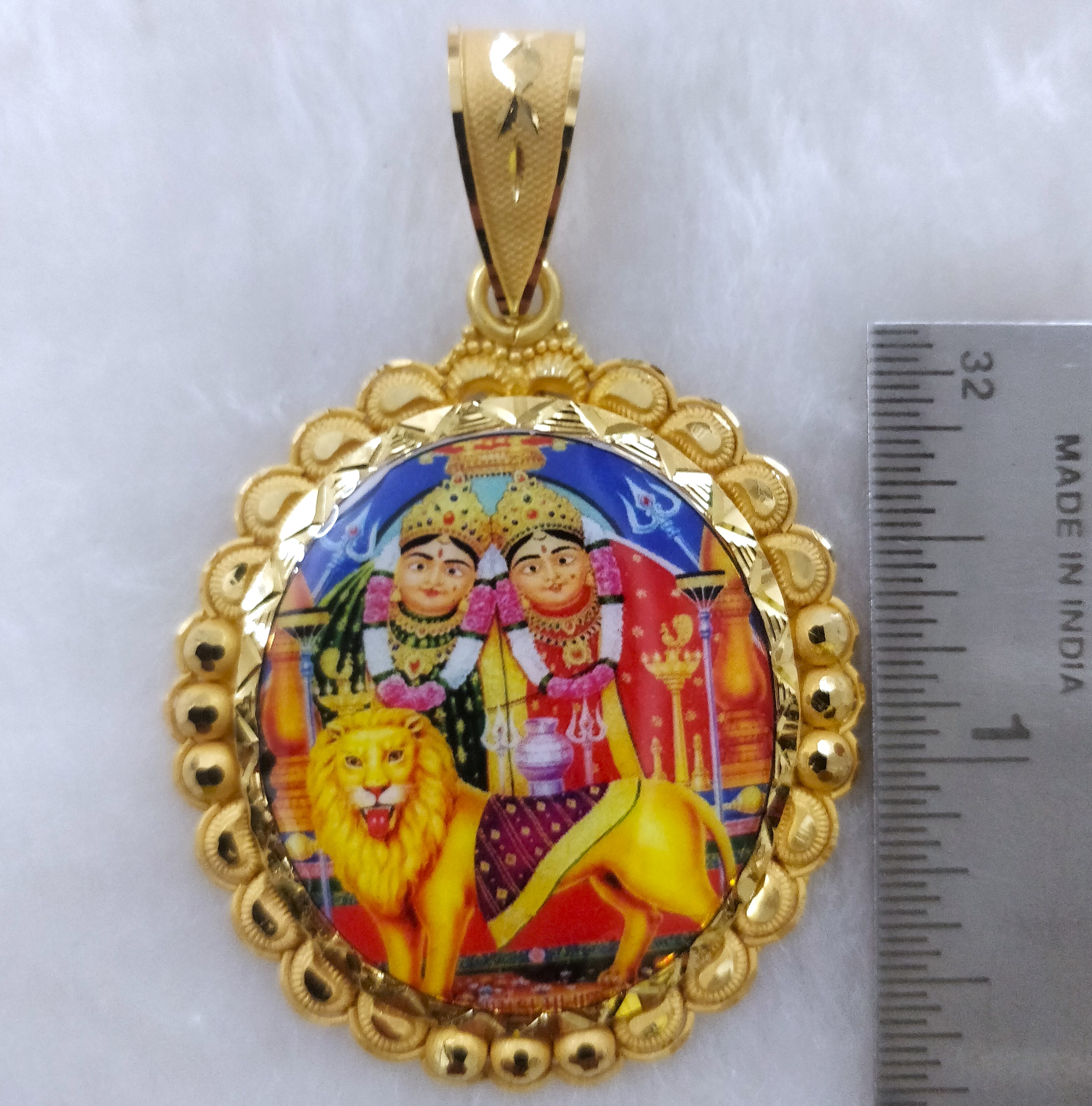 916 Gold Chamunda Maa Photo Mina Pendant-12