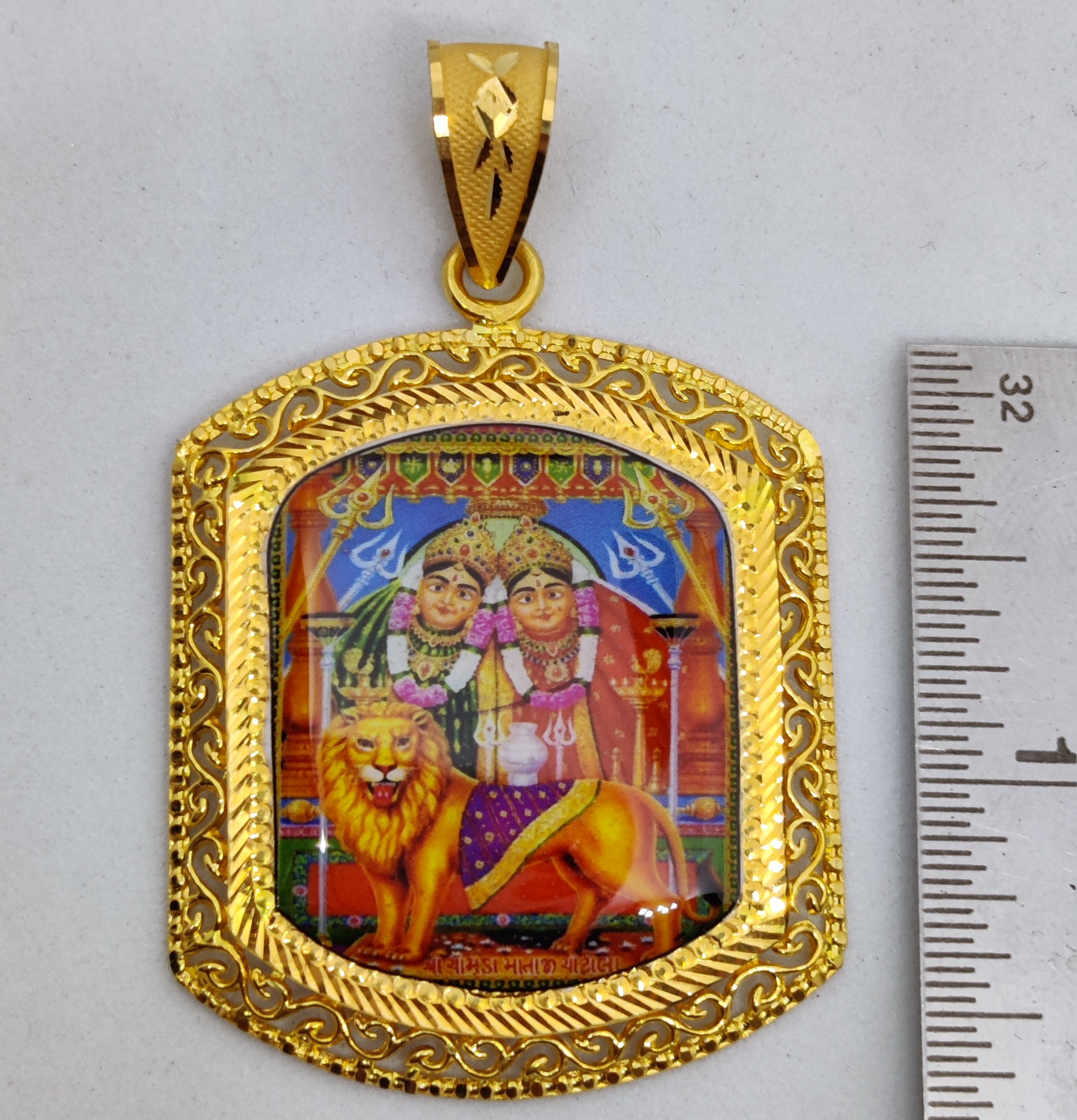 916 Gold Chamunda Maa Photo Mina Pendant-16
