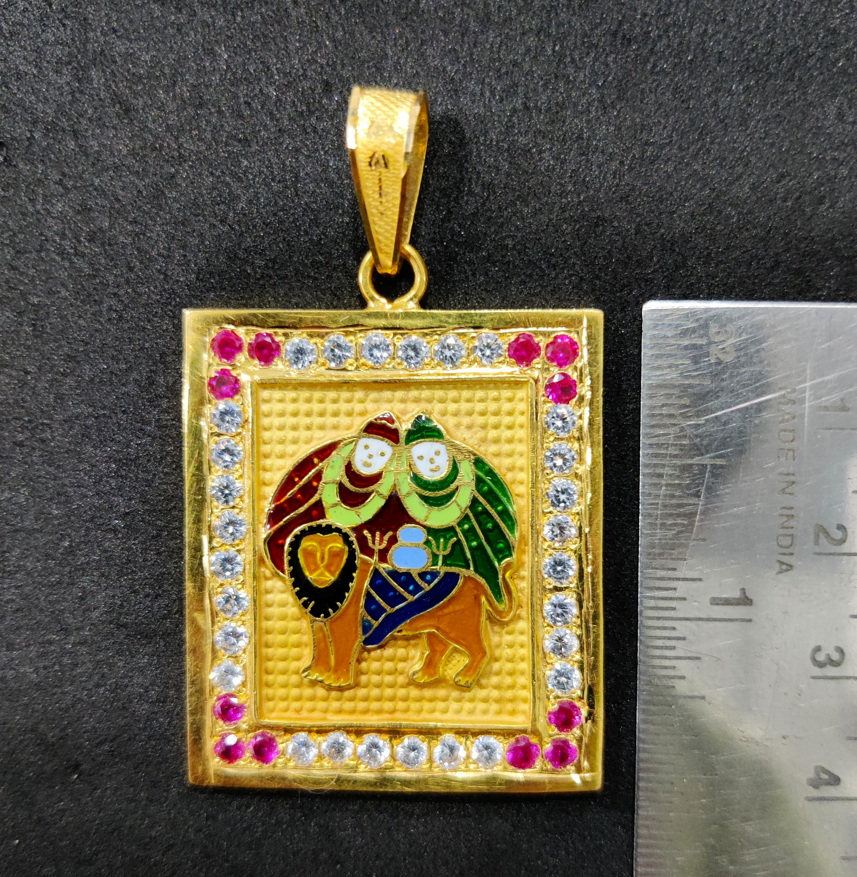 916 Gold Fancy Chamunda Maa Minakari Pendant-20