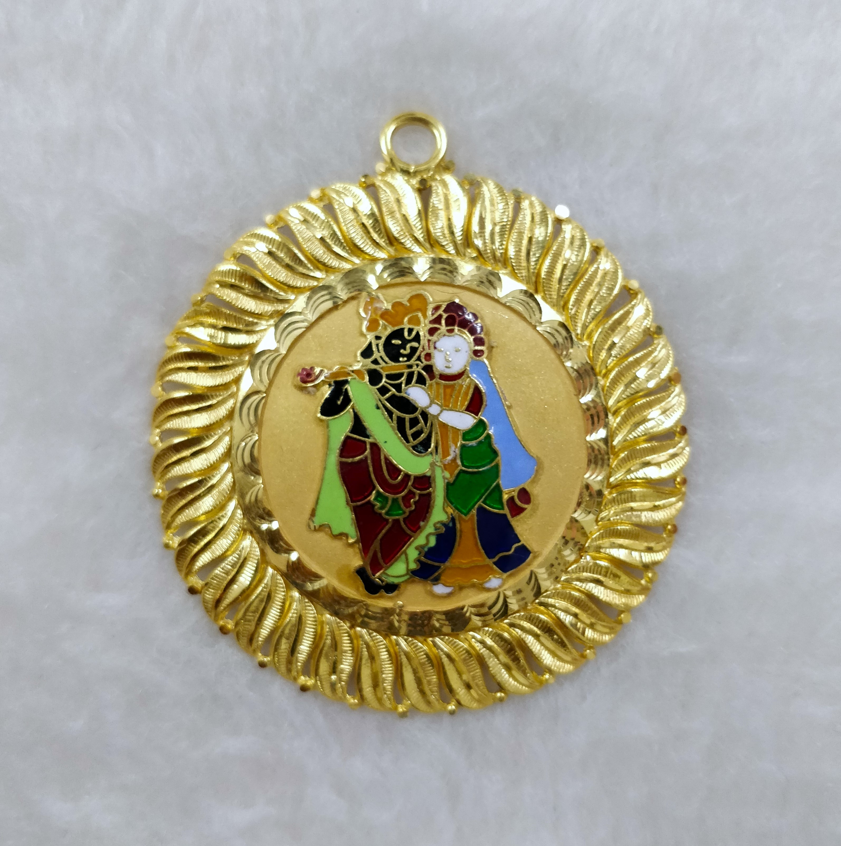 916 Gold Radha-Krishna Minakari Pendant