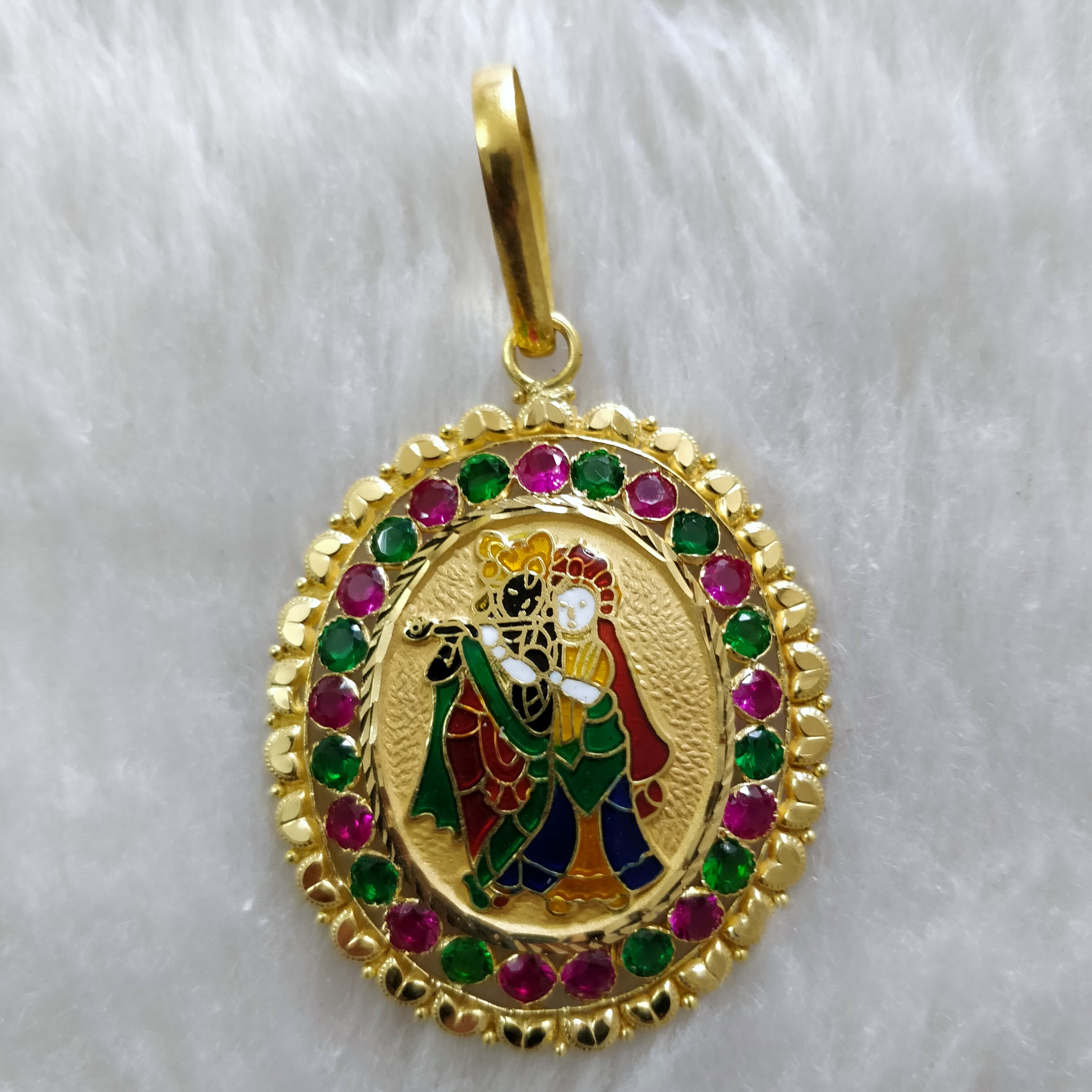 916 Gold Radha-Krishna Minakari Pendant