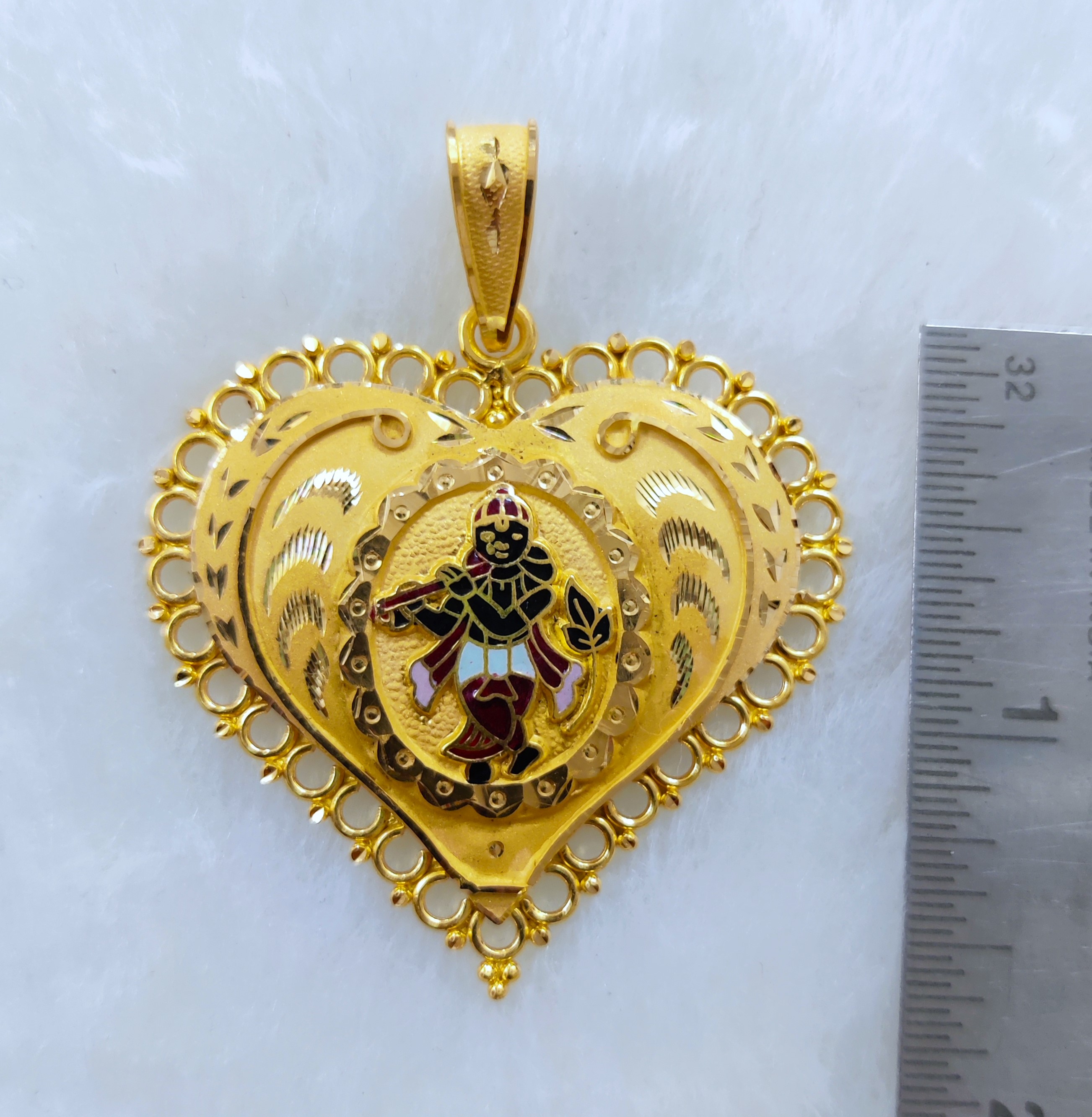 916 Gold Krishna Minakari Pendant-38