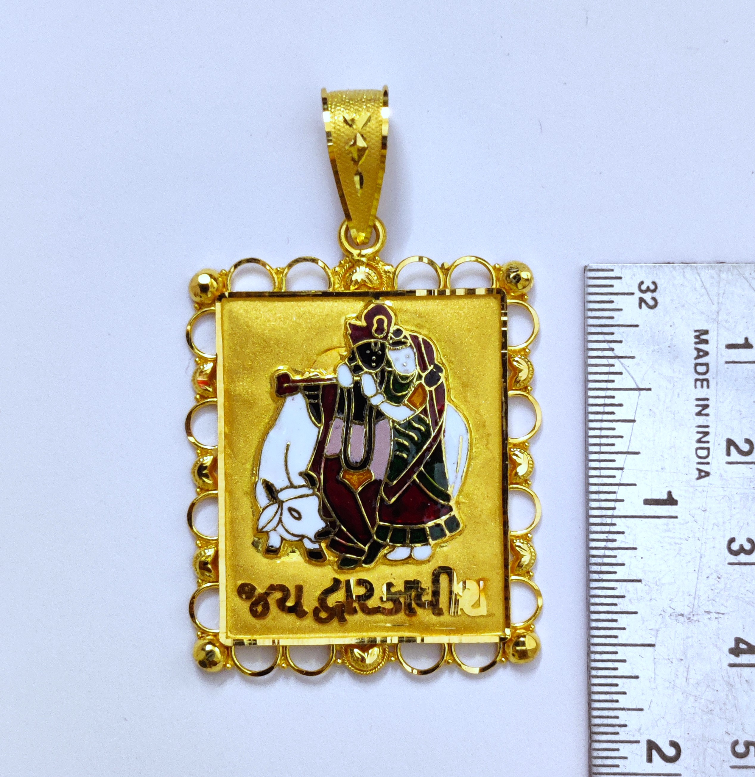 916 Gold Radha-Krishna Minakari Pendant-42