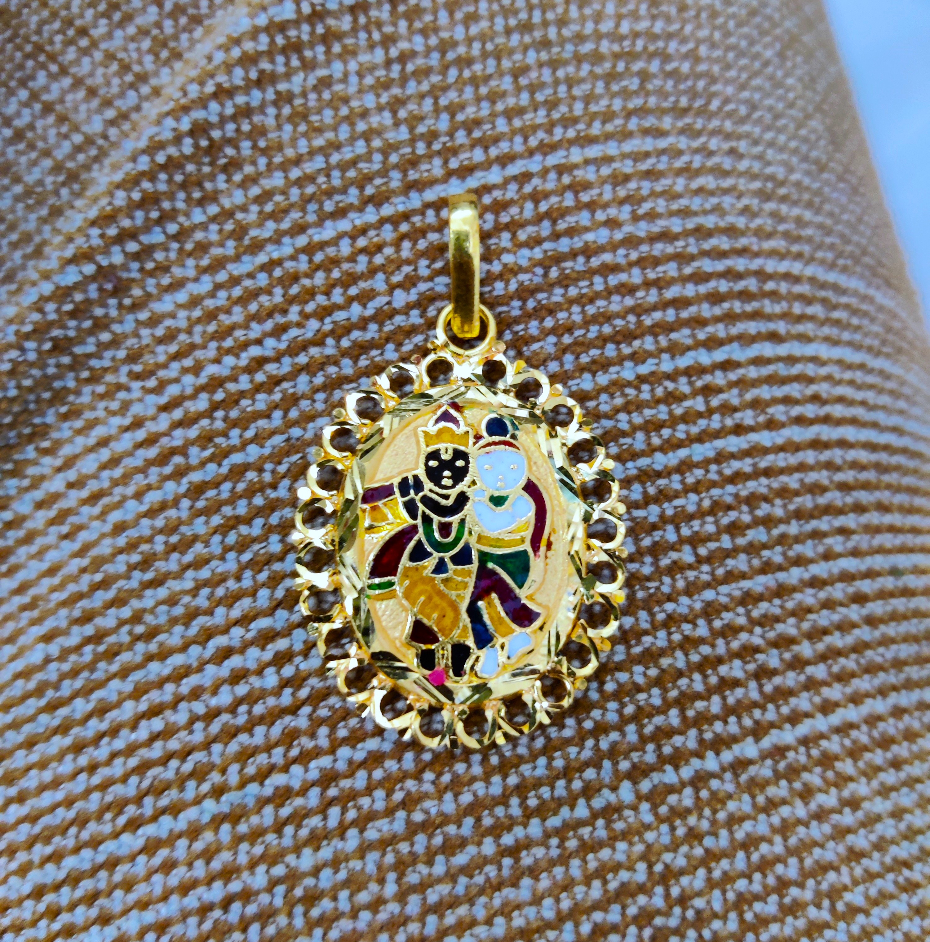 916 Gold Radha-Krishna Minakari Pendant-44