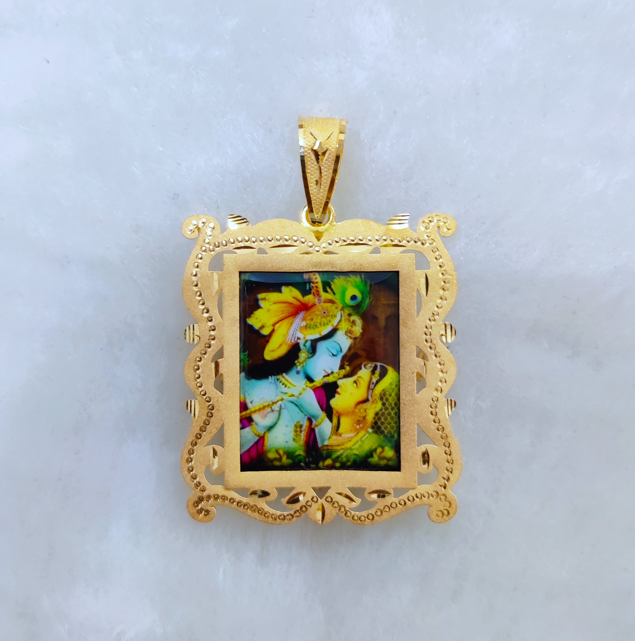 916 Gold Radha-Krishna Photo Minakari Pendant-47