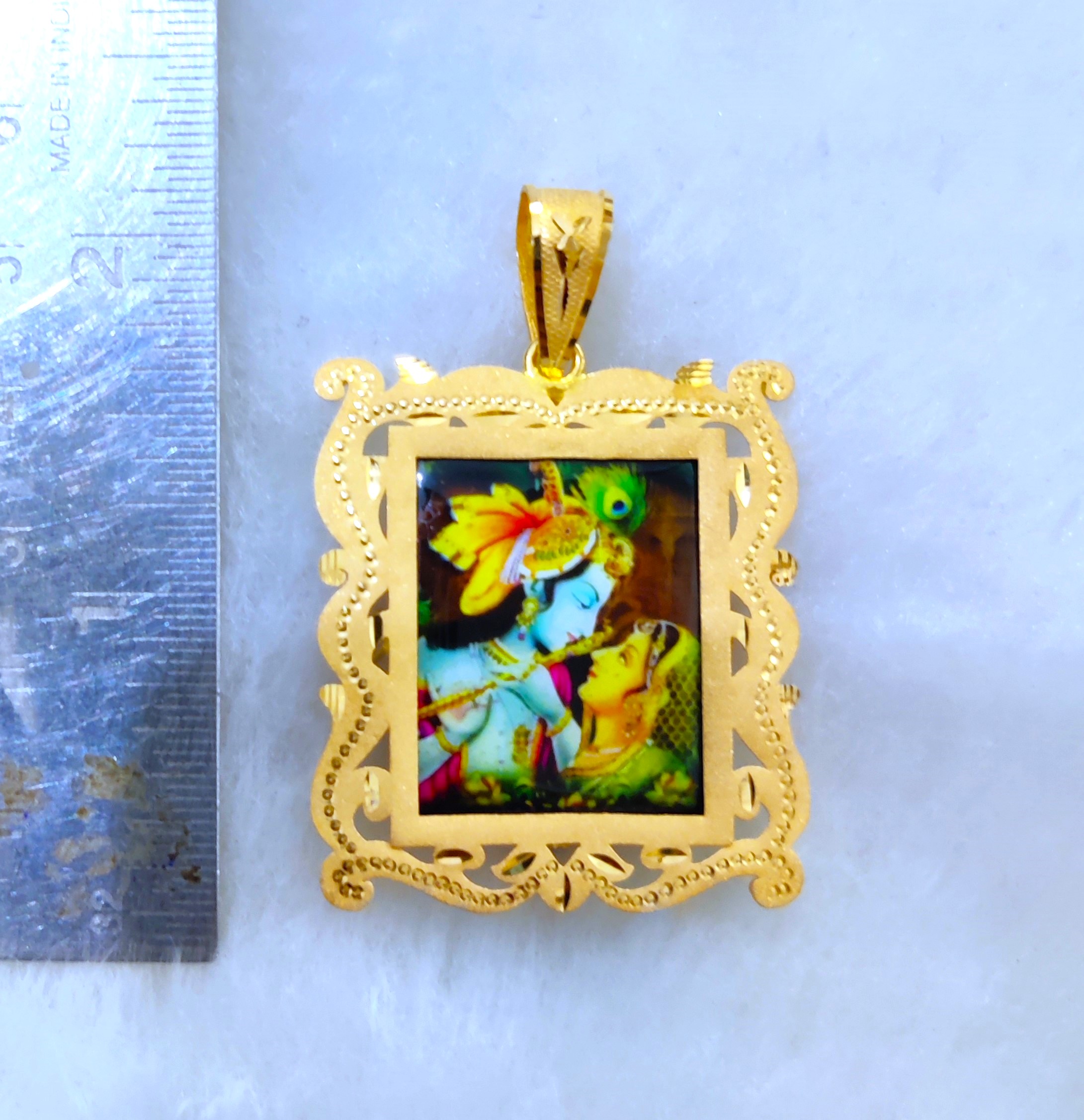 916 Gold Radha-Krishna Photo Minakari Pendant-47
