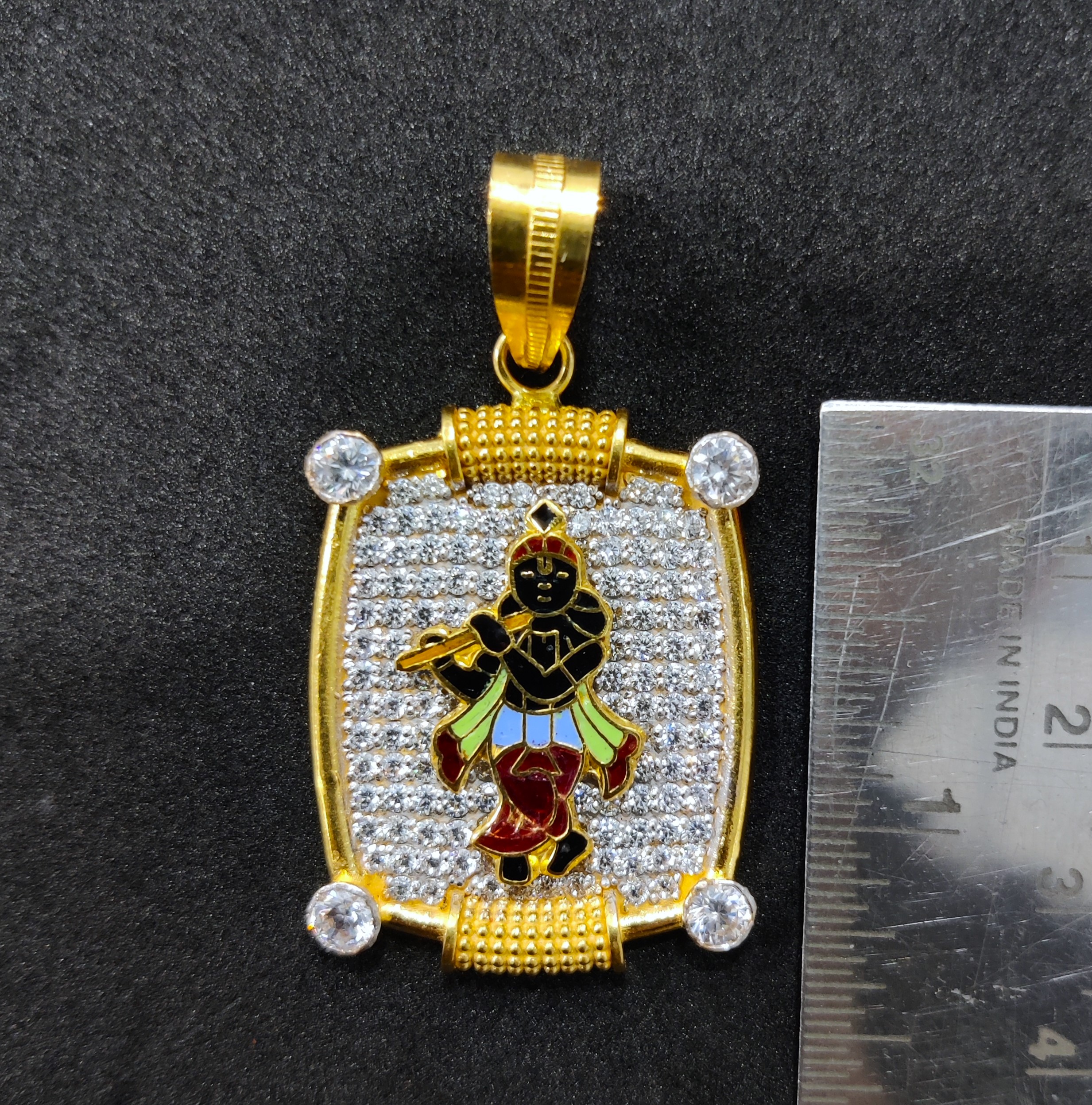 916 Gold Fancy Krishna Minakari Pendant-50
