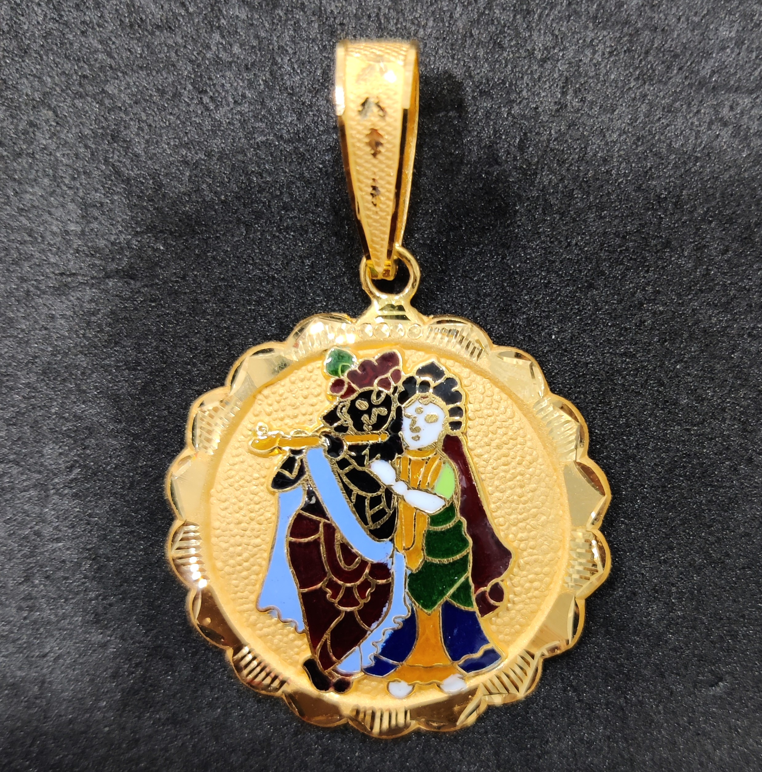 916 Gold Radha-Krishna Minakari Pendant-55