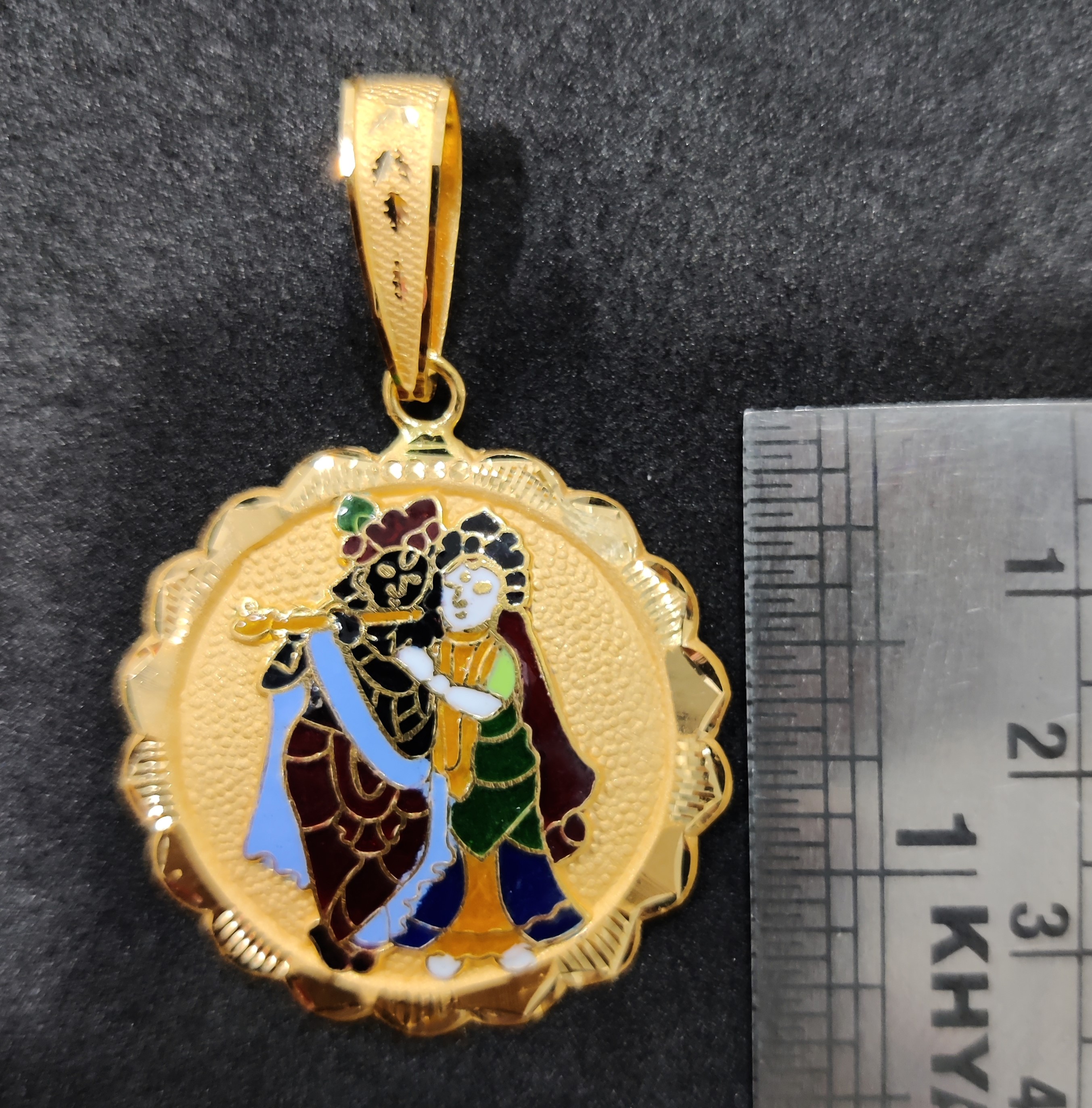 916 Gold Radha-Krishna Minakari Pendant-55