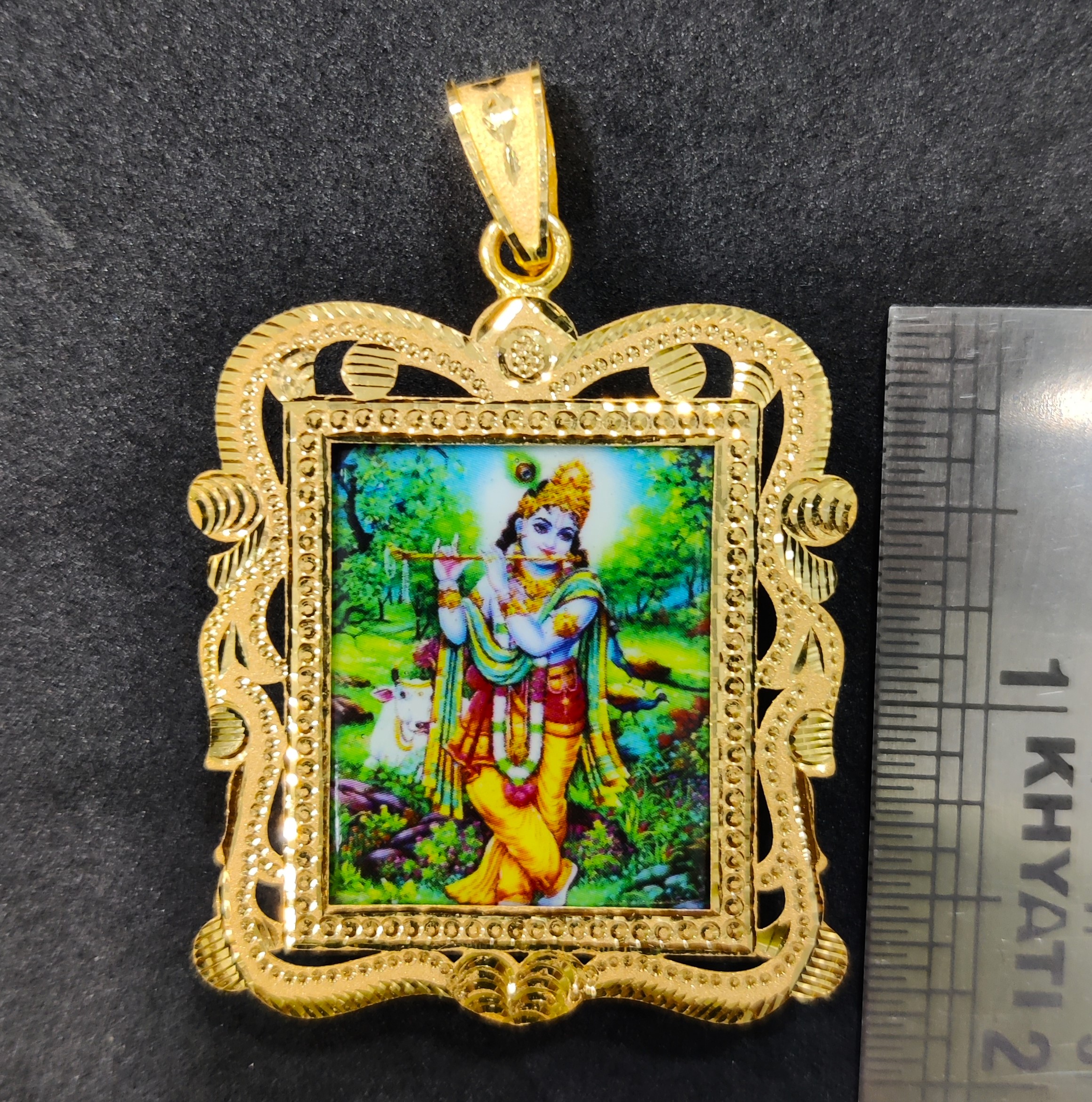 9 Gold Radha-Krishna Photo Mina Pendant-56