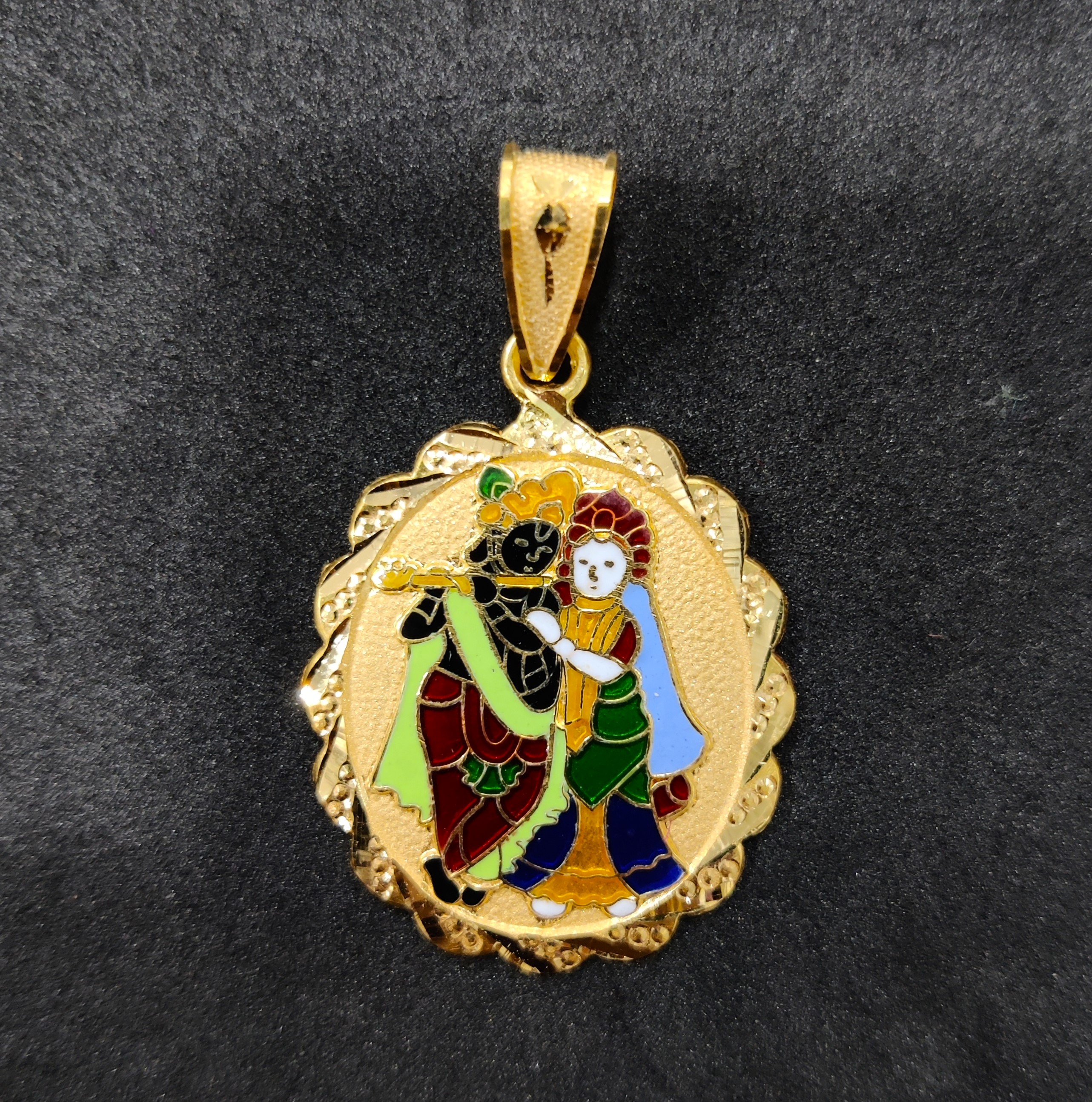 916 Gold Radha-Krishna Minakari Pendant-57