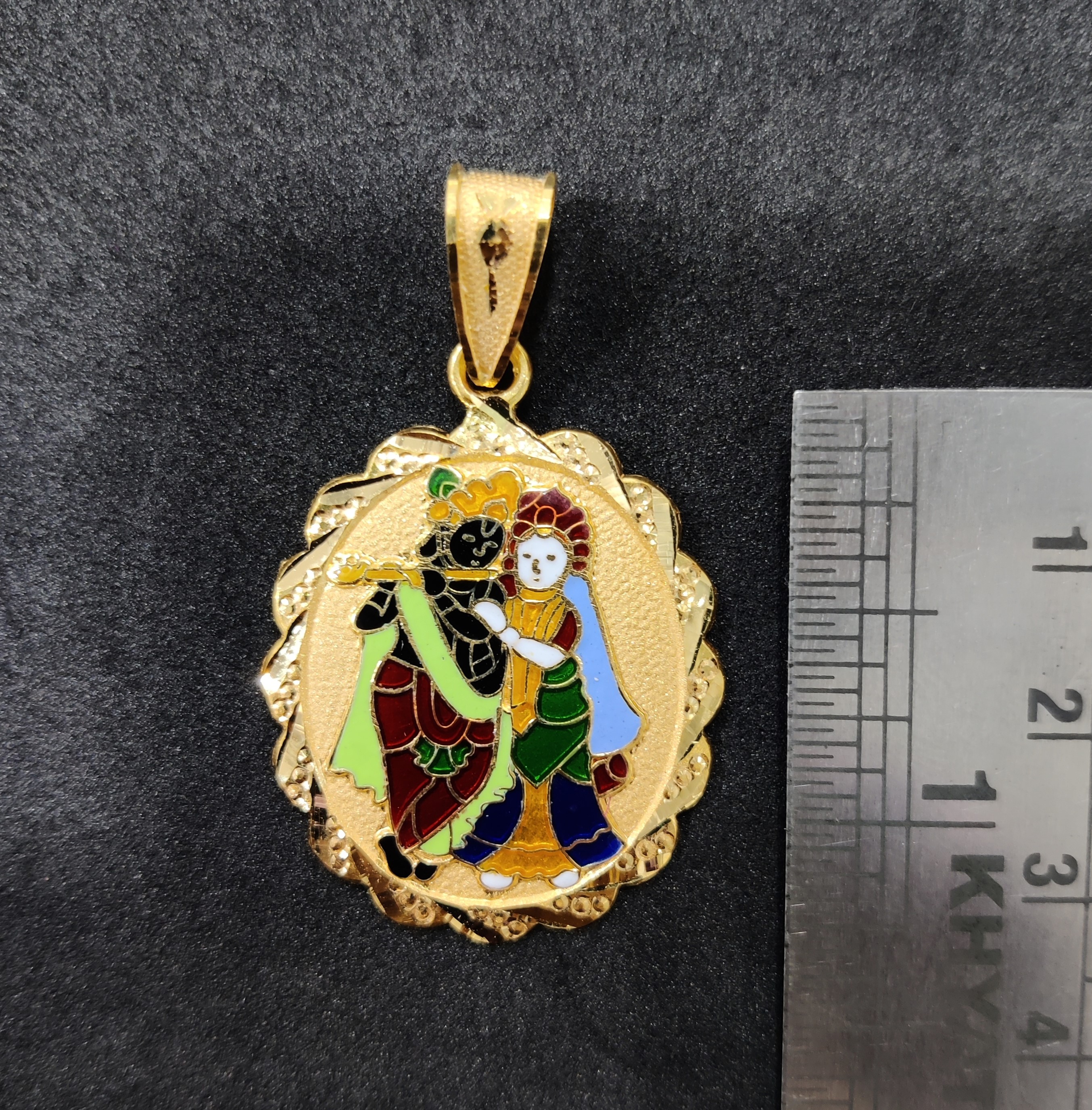 916 Gold Radha-Krishna Minakari Pendant-57