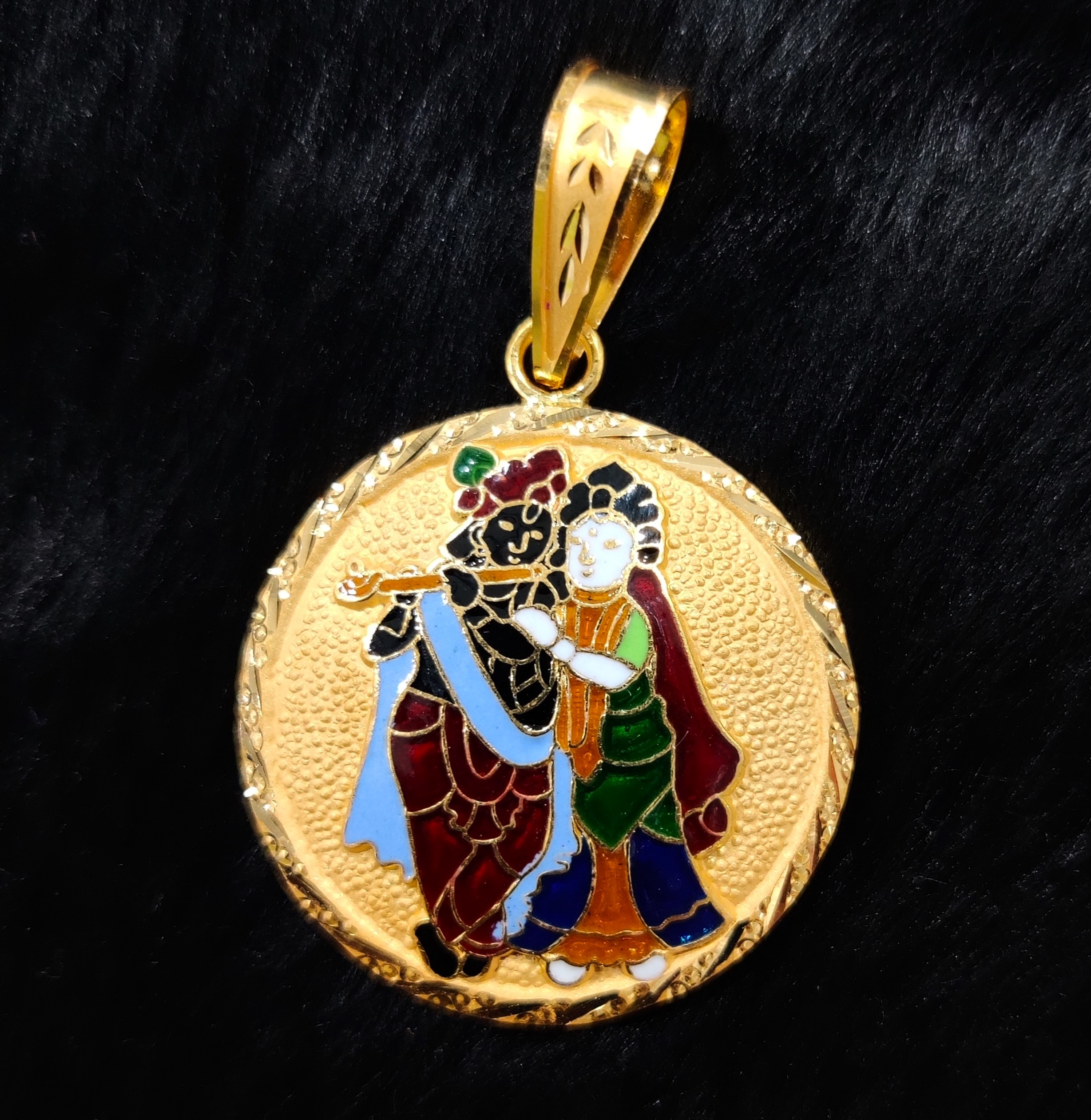 916 Gold Radha-Krishna Minakari Pendant-60