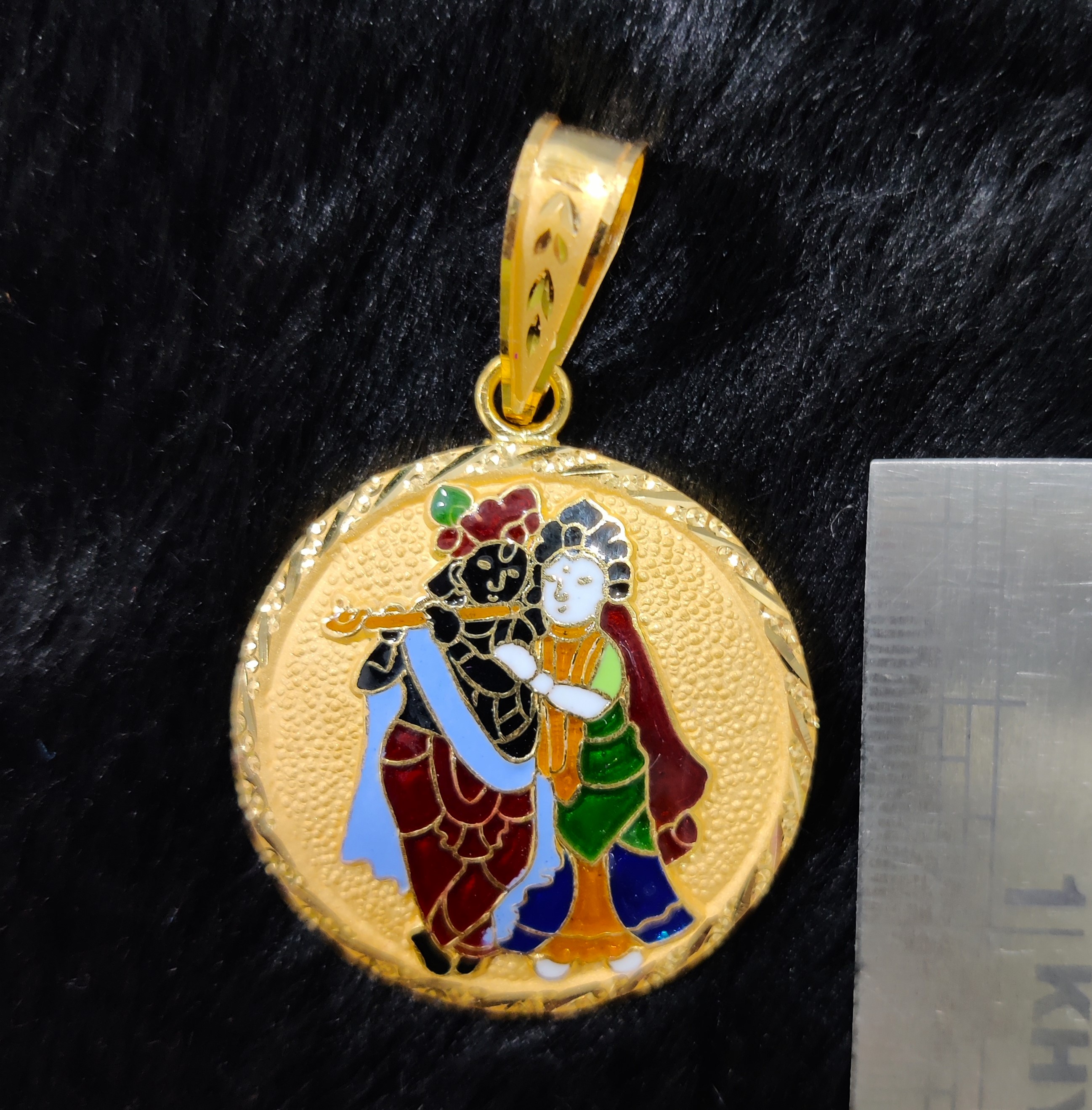 916 Gold Radha-Krishna Minakari Pendant-60