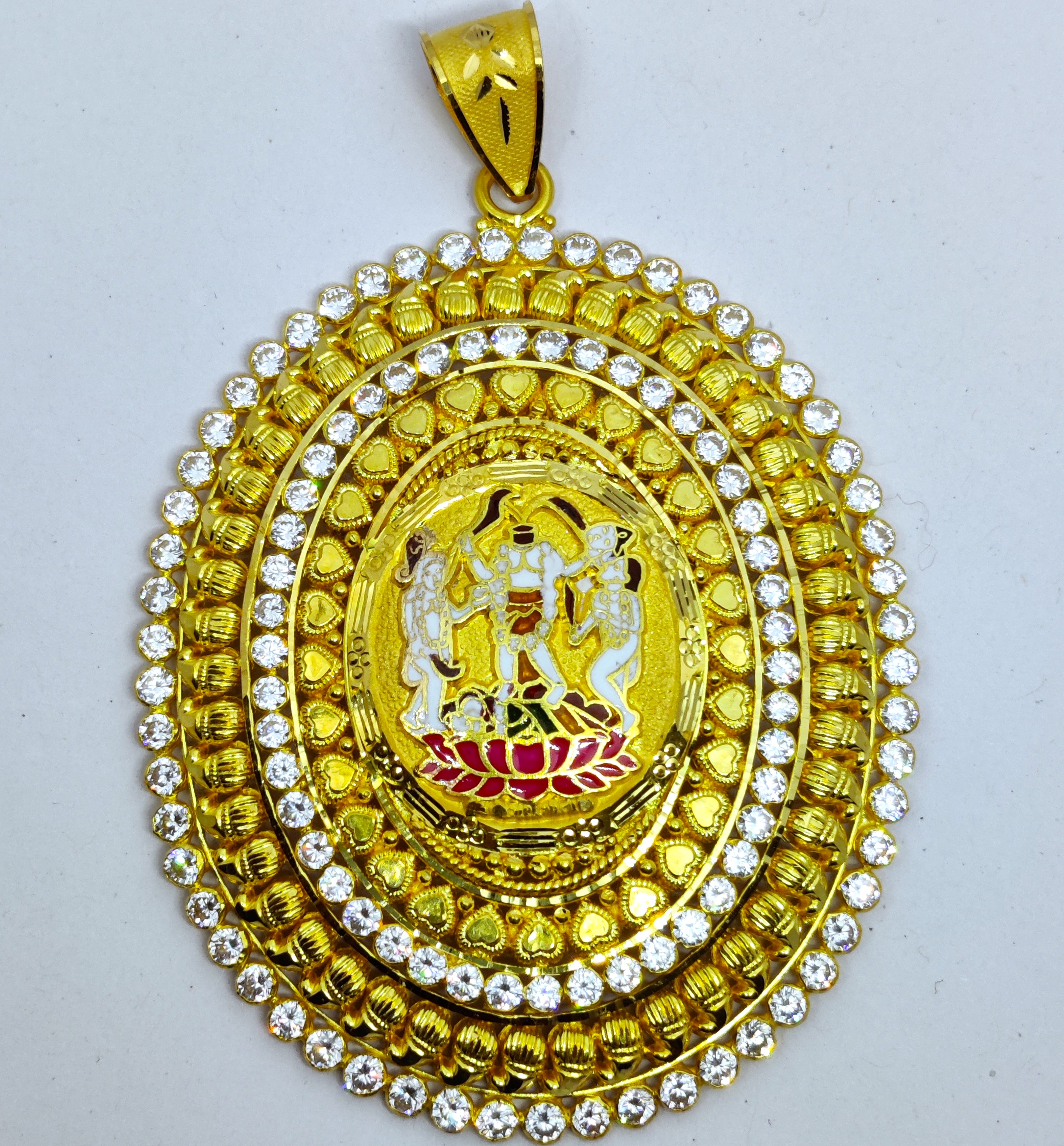 916 Gold Handmade Fuljogani Maa Minakari Pendant-4
