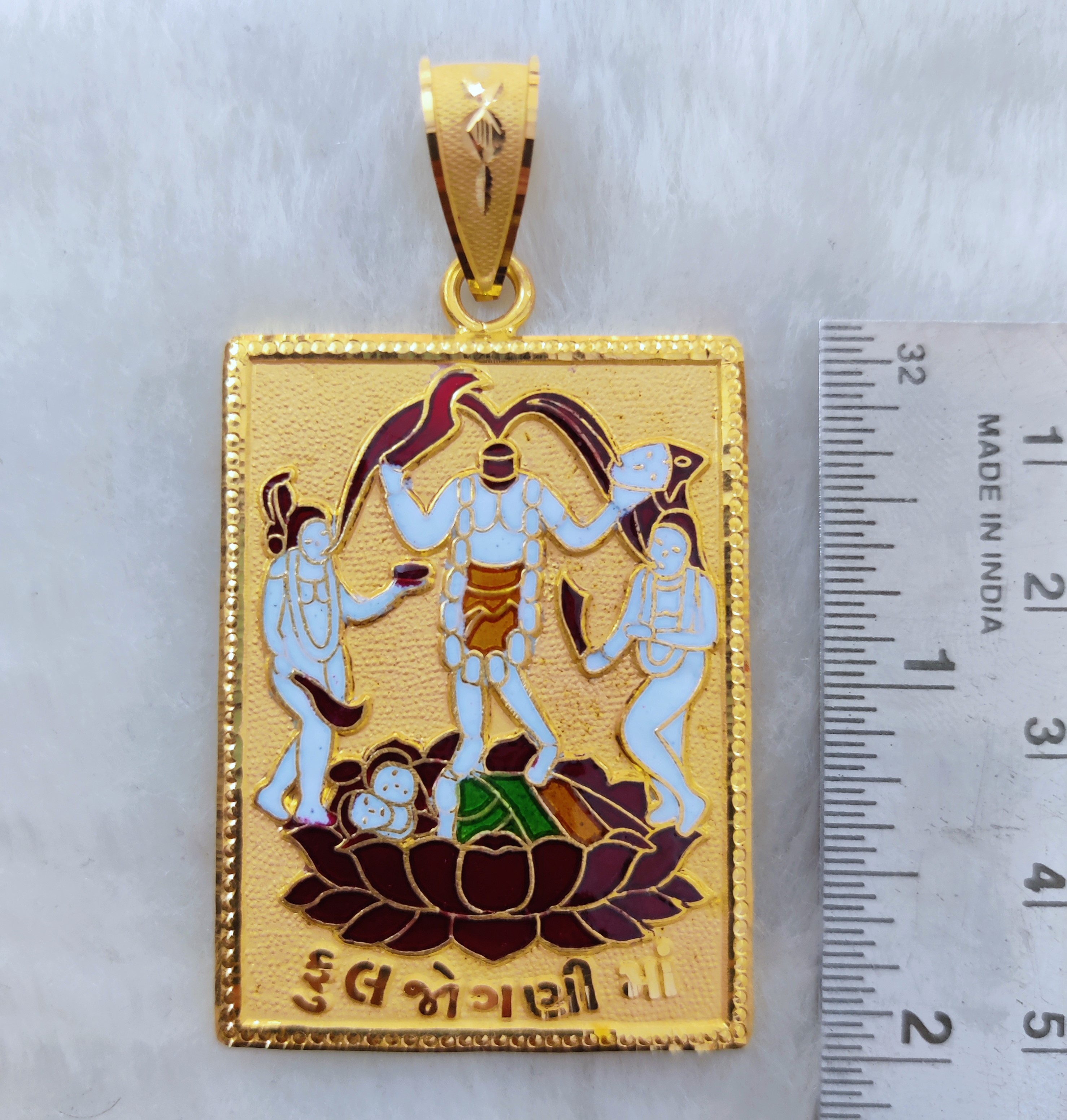 916 Gold Fuljogani Maa Minakari Pendant-5