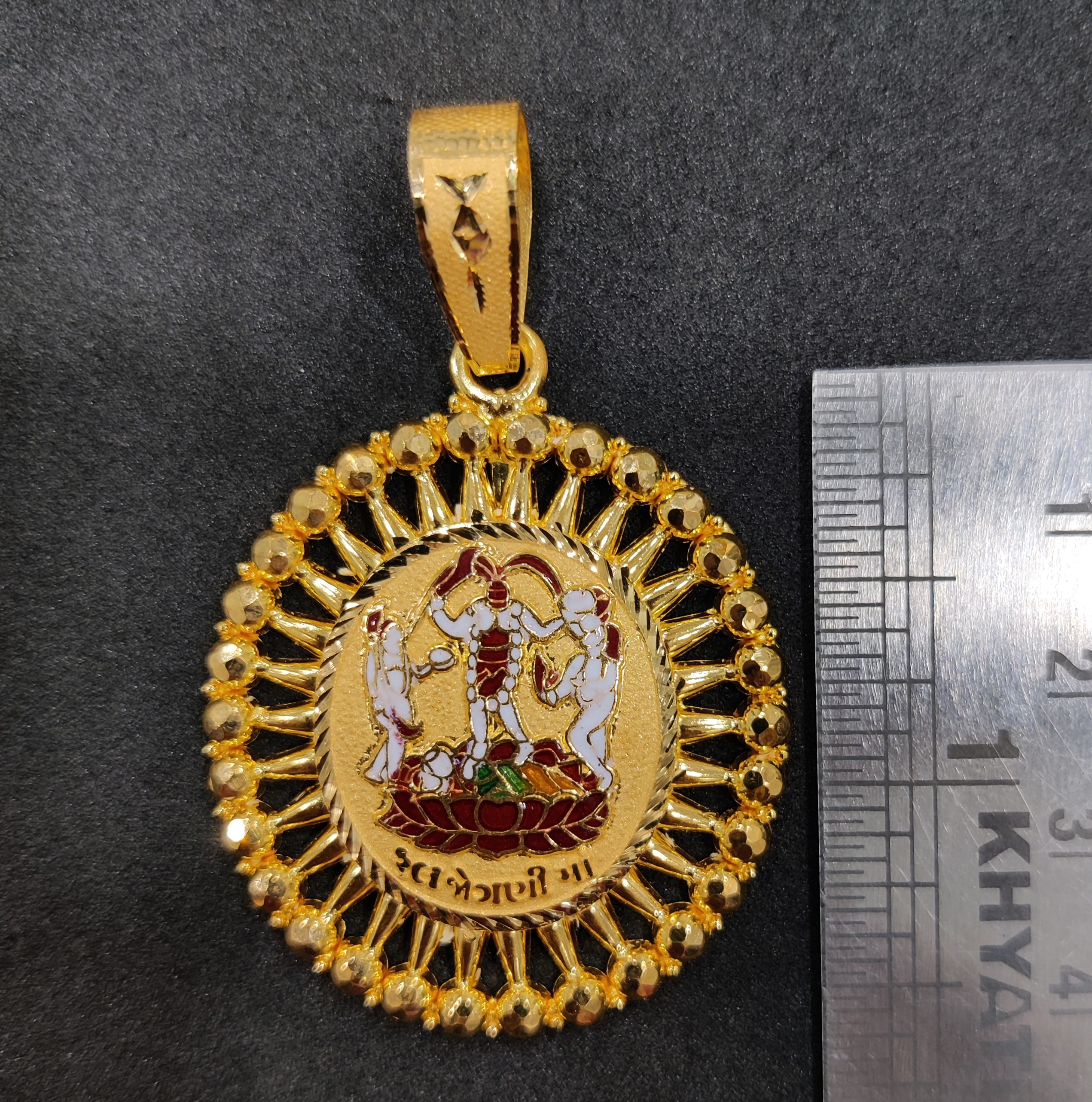 916 Gold Hanndmade uljogani Maa Minakari Pendant-13