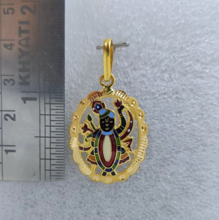 916 Gold Shreenathji Minakari Pendant
