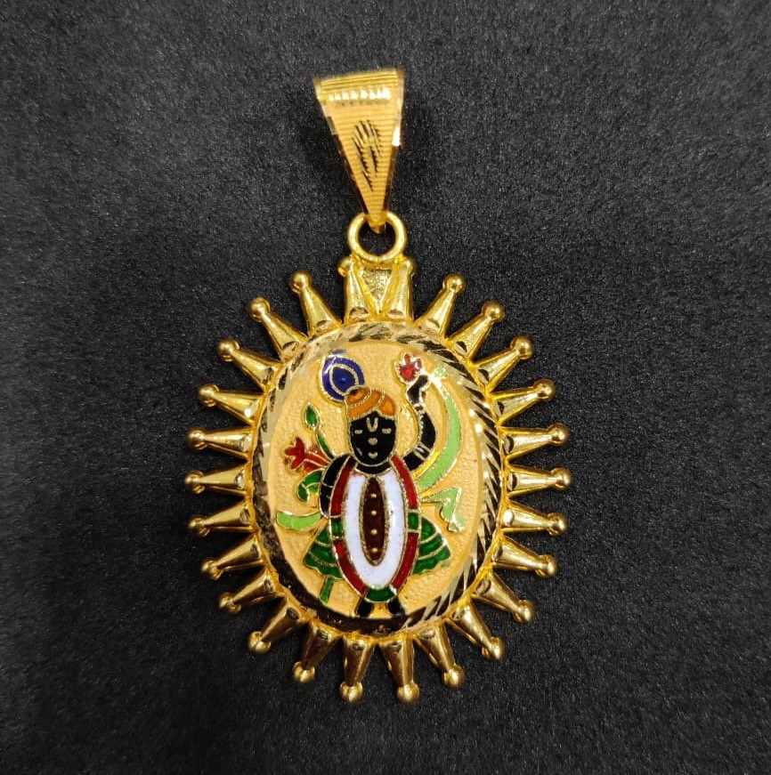 916 Gold Shreenathji Minakari Pendant