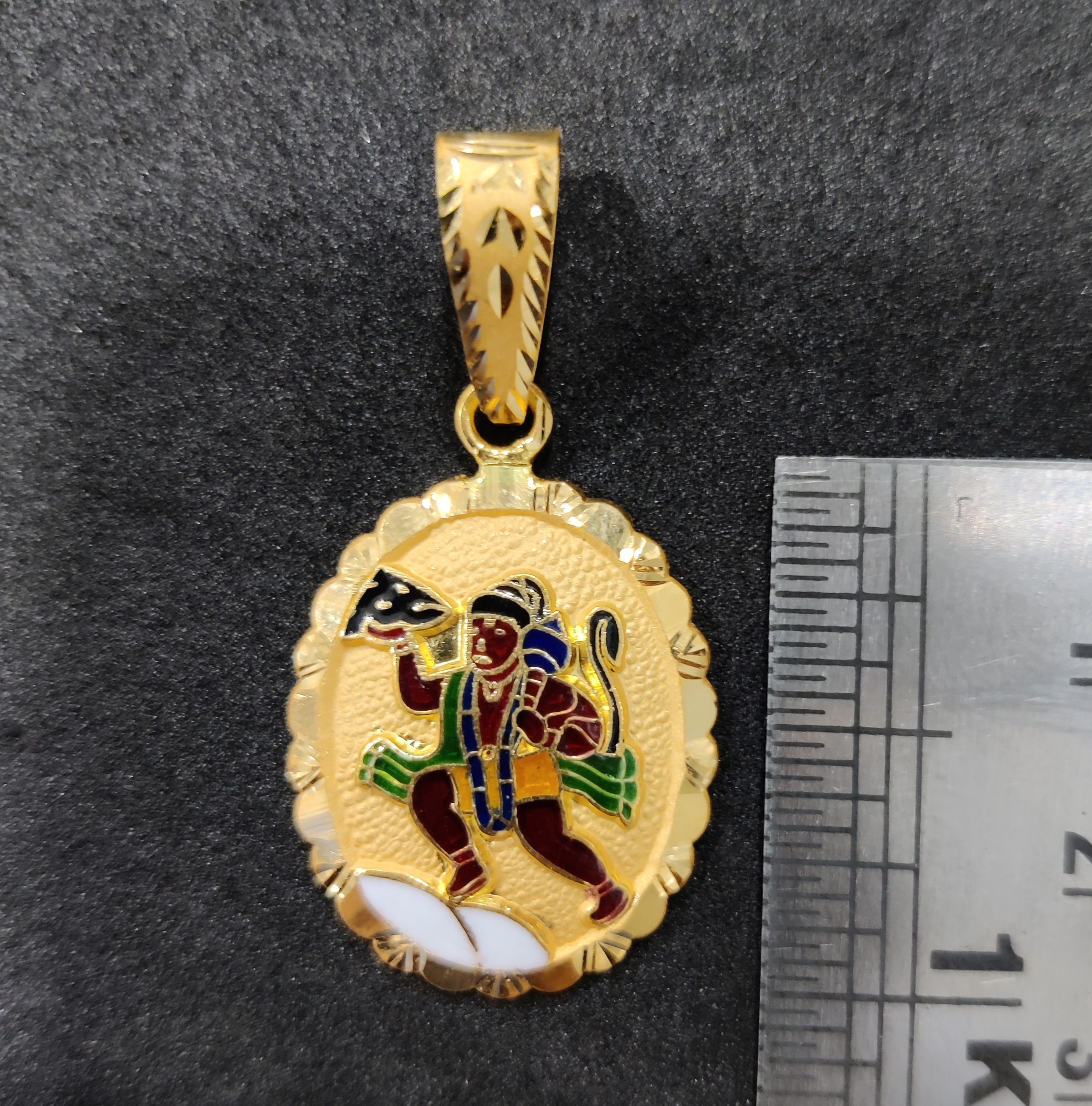 916 Gold Hanuman Minakari Pendant
