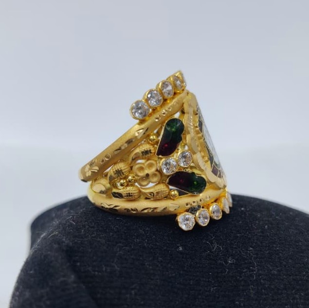 916 Gold Handmade Chehar Maa Minakari Ring