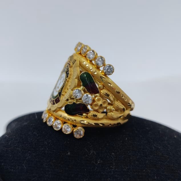 916 Gold Handmade Chehar Maa Minakari Ring