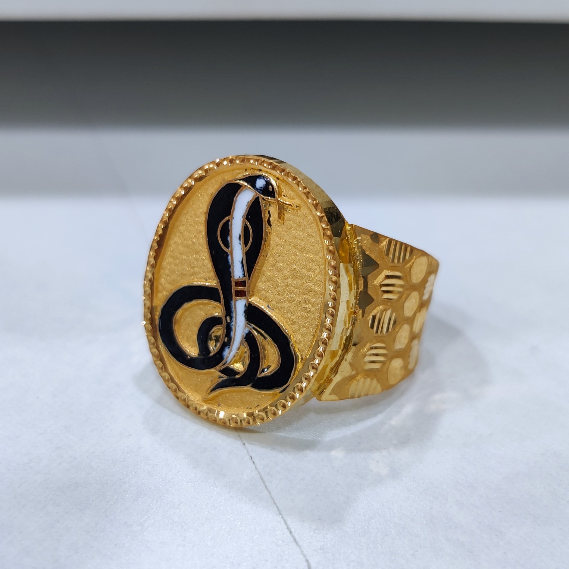 916 Gold Goga Maharaj Minakari Ring-11