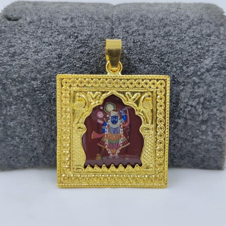 916 Gold Fancy Shreenathji Photo Mina Pendant