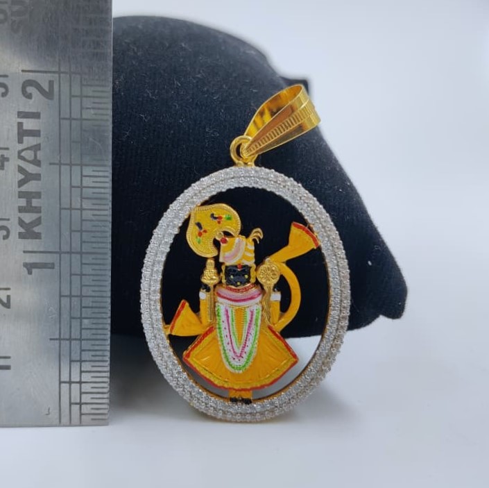 916 Gold Fancy Shreenathji Photo Mina Pendant