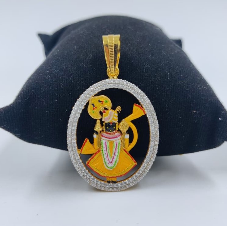 916 Gold Fancy Shreenathji Photo Mina Pendant